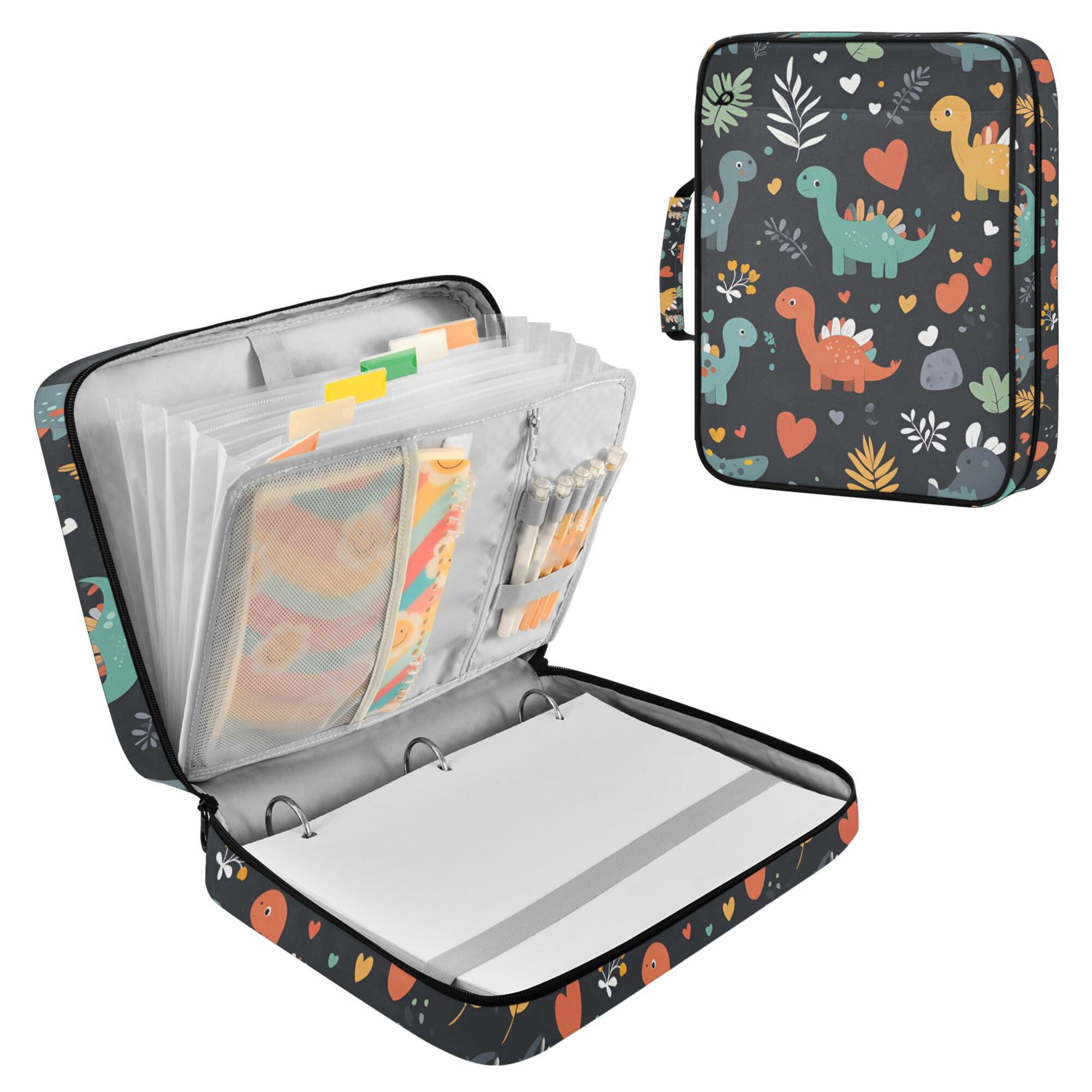 FORMRS Accordion File Folder A4 Size 7-Pocket Expanding Document Organizer Bag with 3 Ring Binder, Cute Dinosaur