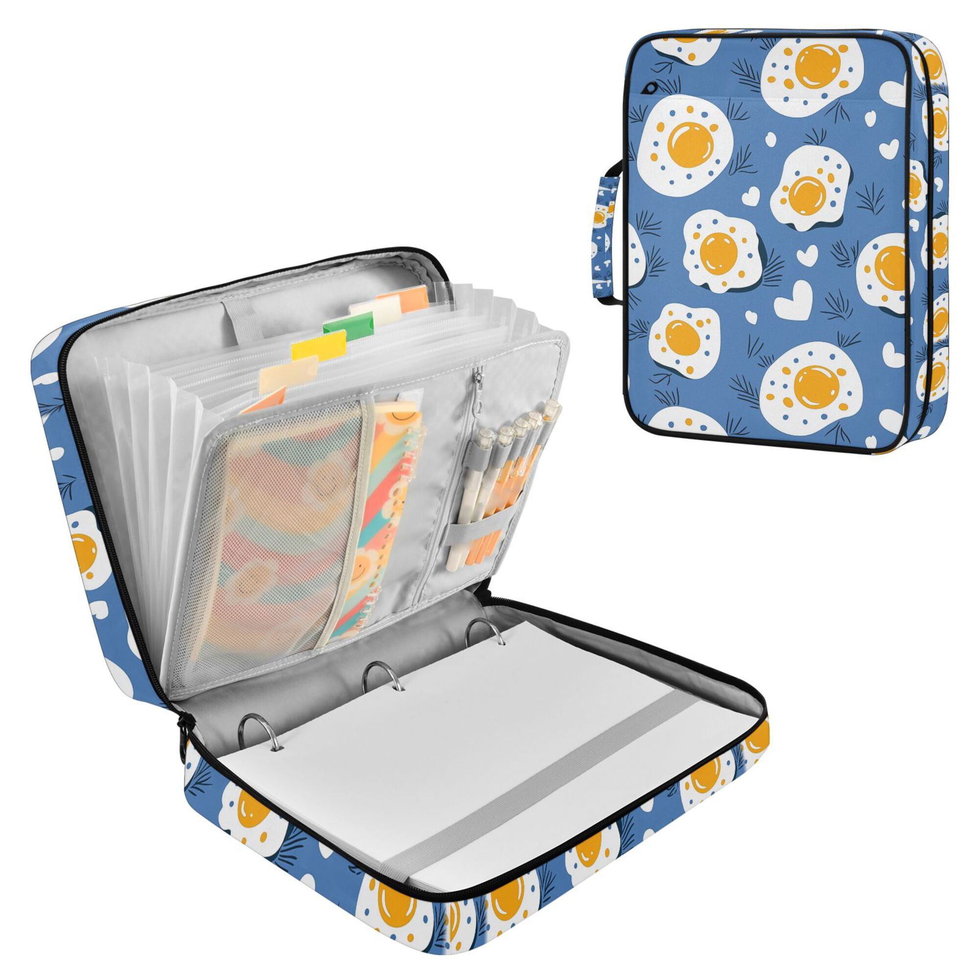 FORMRS Accordion File Folder A4 Size 7-Pocket Expanding Document Organizer Bag with 3 Ring Binder, Cute Fried Eggs