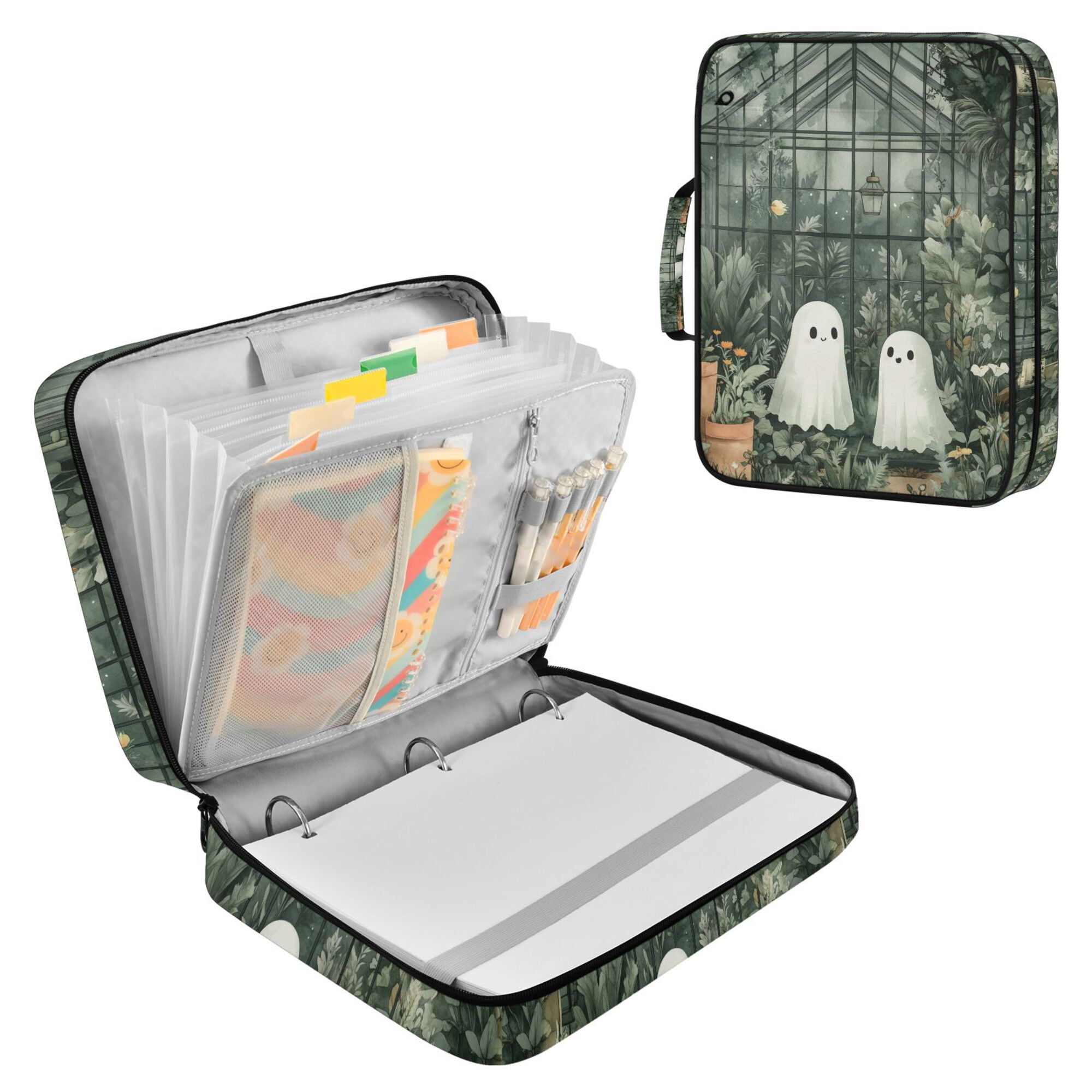 FORMRS Accordion File Folder A4 Size 7-Pocket Expanding Document Organizer Bag with 3 Ring Binder, Cute Ghosts Playing