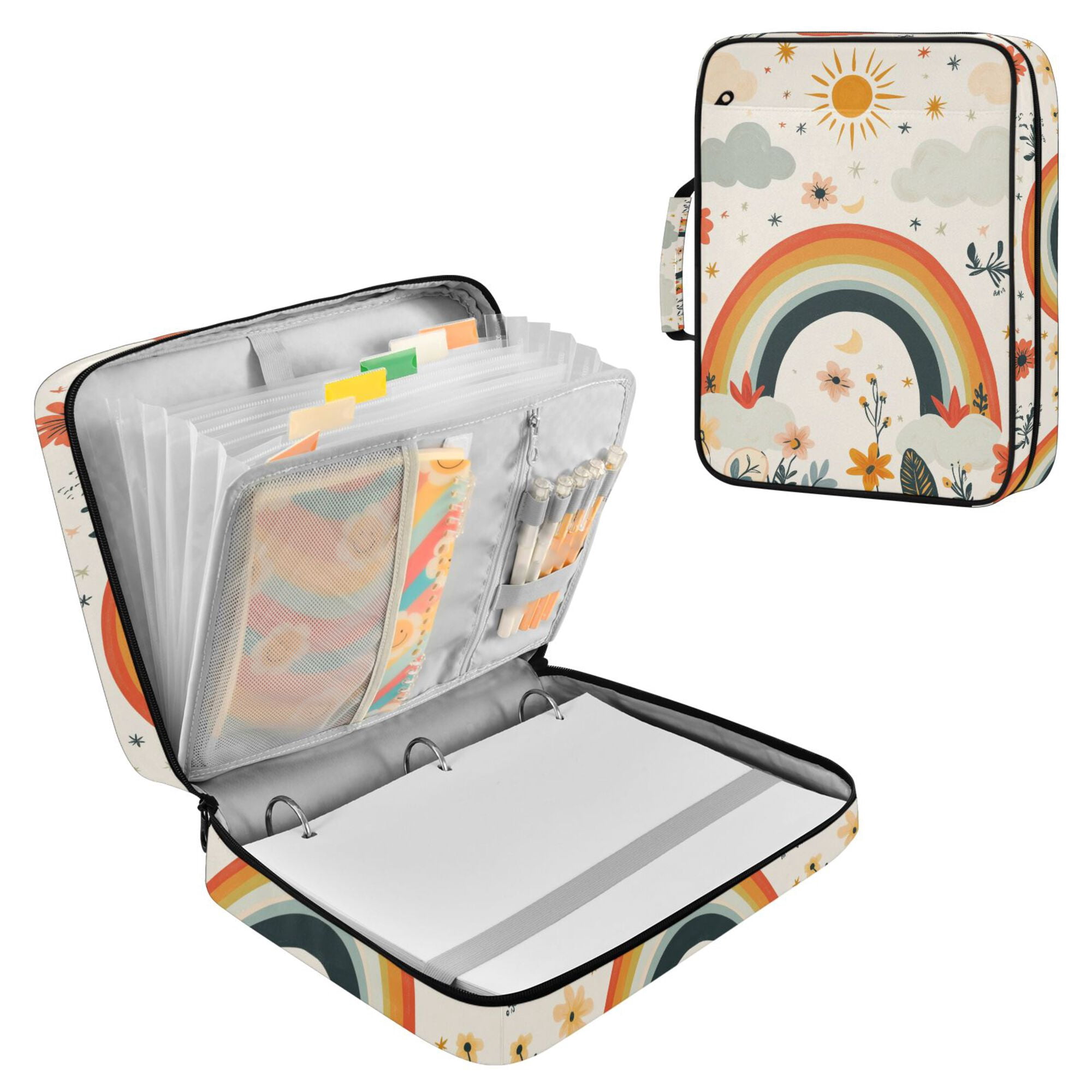 FORMRS Accordion File Folder A4 Size 7-Pocket Expanding Document Organizer Bag with 3 Ring Binder, Cute Rainbow