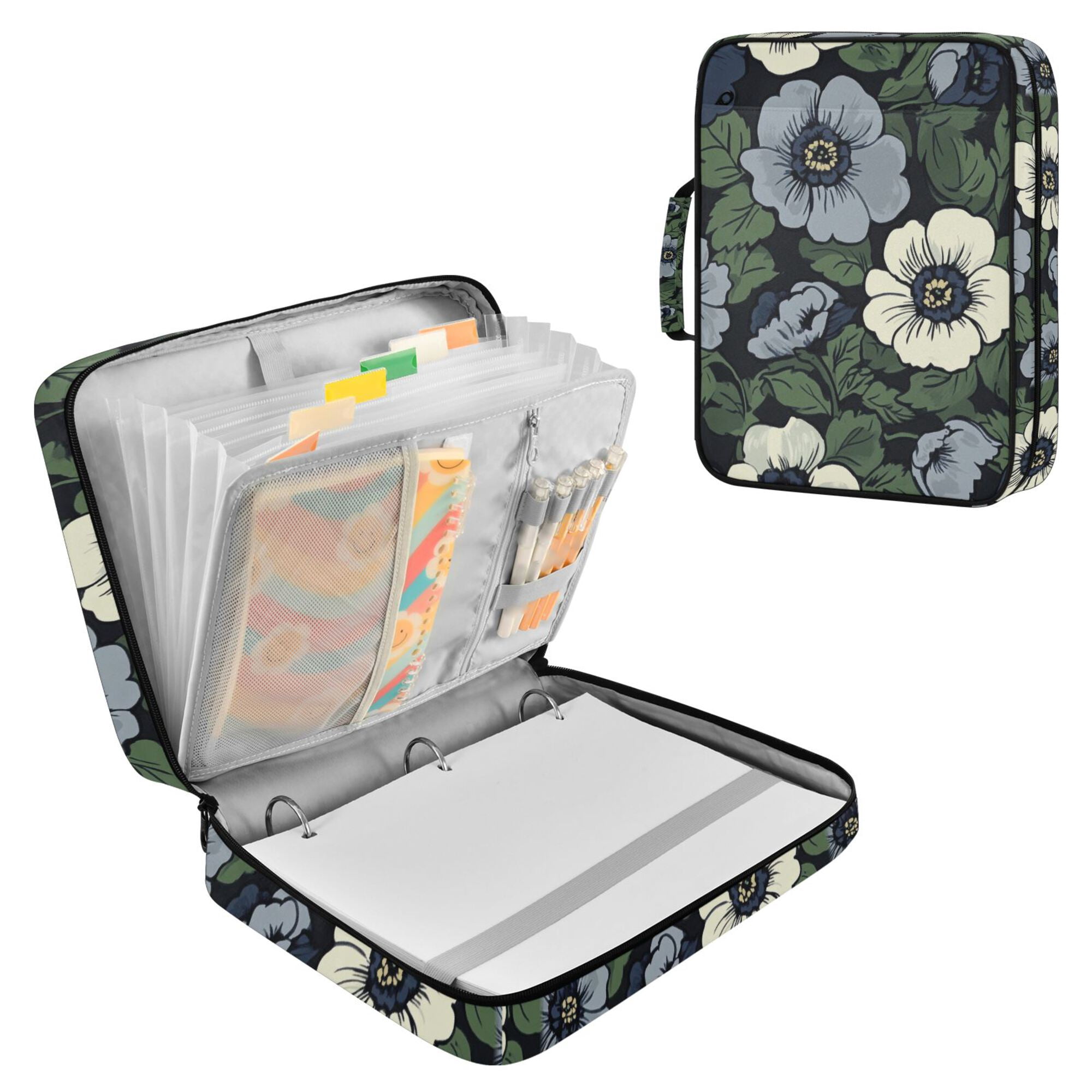 FORMRS Accordion File Folder A4 Size 7-Pocket Expanding Document Organizer Bag with 3 Ring Binder, Dark Floral