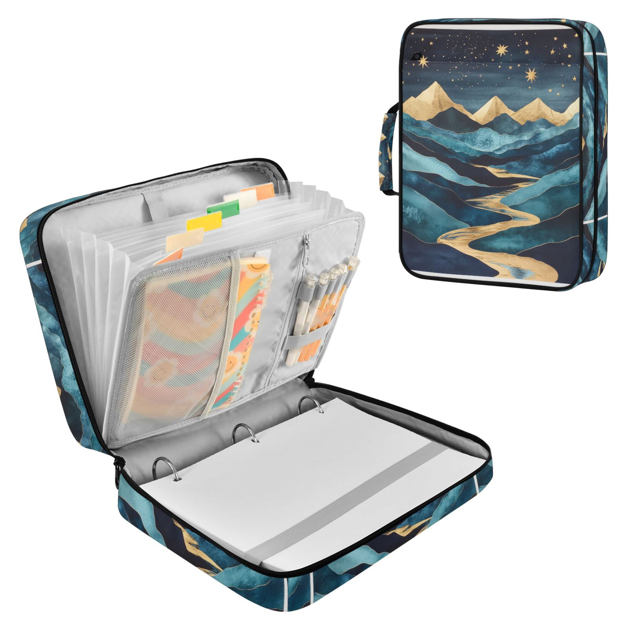 FORMRS Accordion File Folder A4 Size 7-Pocket Expanding Document Organizer Bag with 3 Ring Binder, Dark Mountains