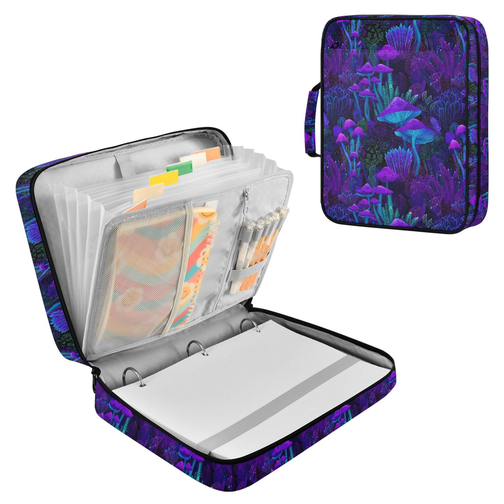 FORMRS Accordion File Folder A4 Size 7-Pocket Expanding Document Organizer Bag with 3 Ring Binder, Dark Mushrooms Pattern