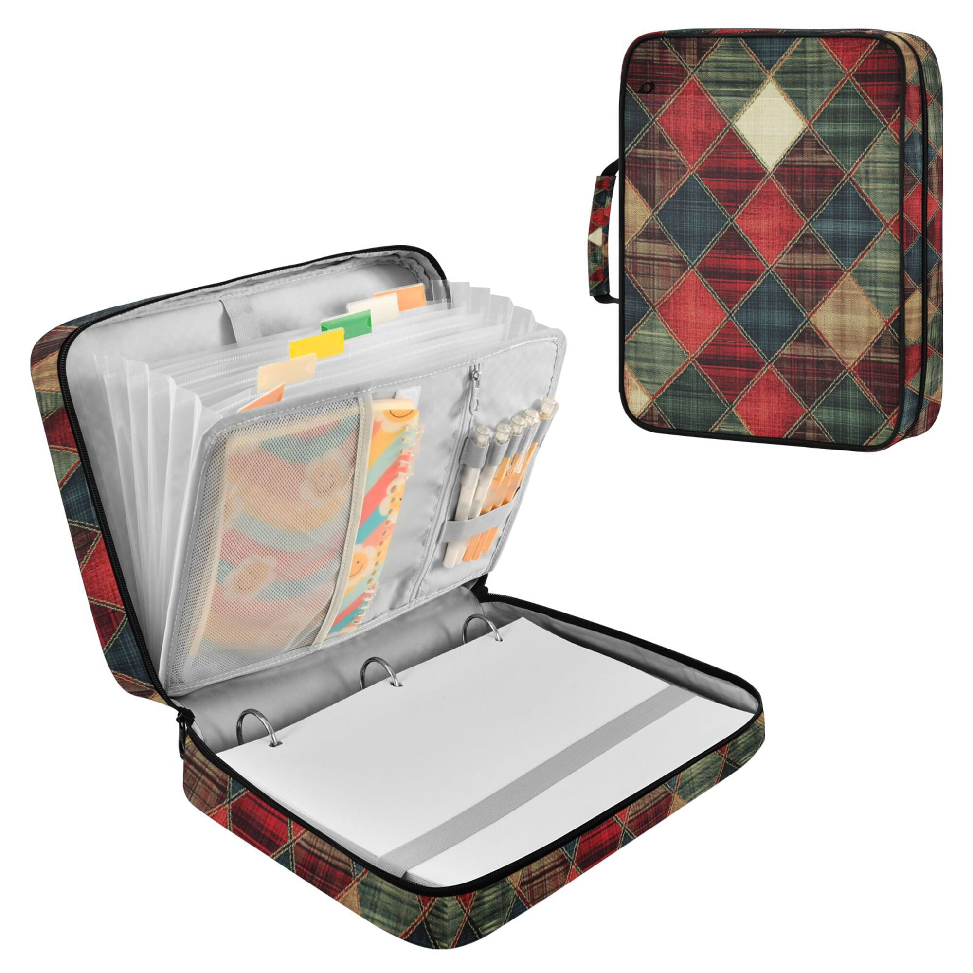 FORMRS Accordion File Folder A4 Size 7-Pocket Expanding Document Organizer Bag with 3 Ring Binder, Dark Tartan Pattern