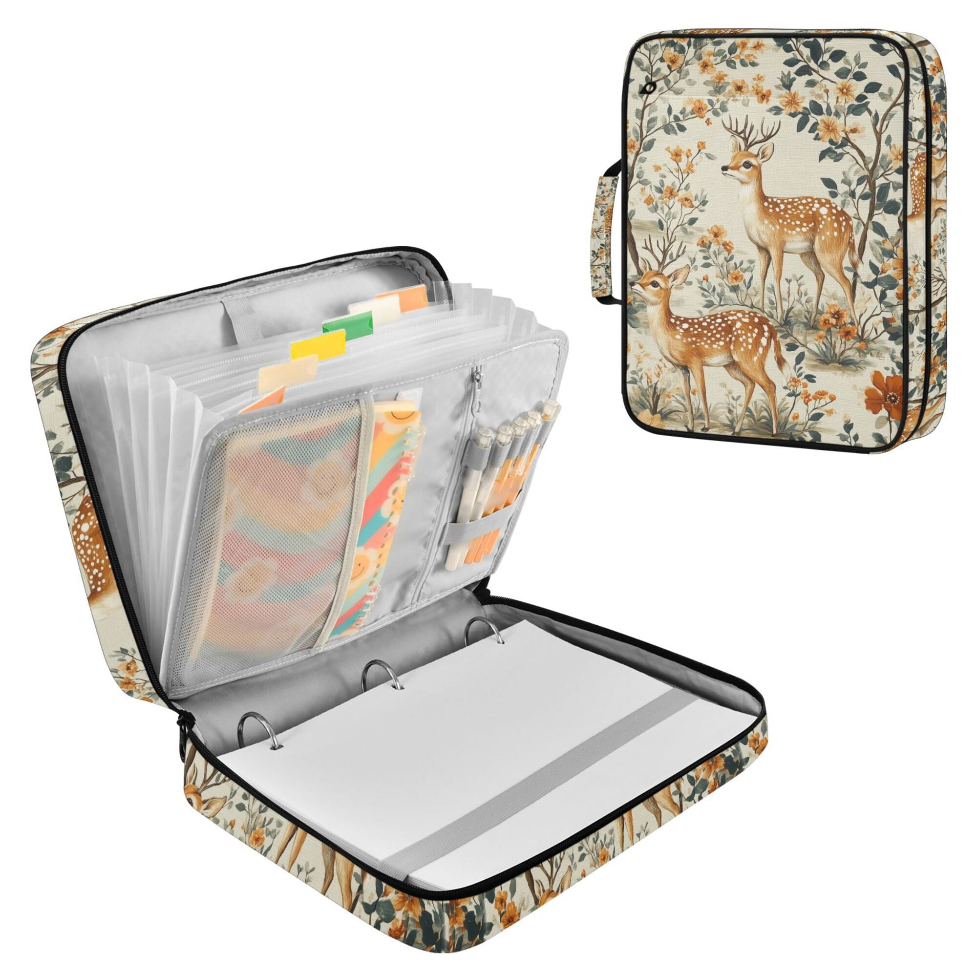 FORMRS Accordion File Folder A4 Size 7-Pocket Expanding Document Organizer Bag with 3 Ring Binder, Deer Pattern