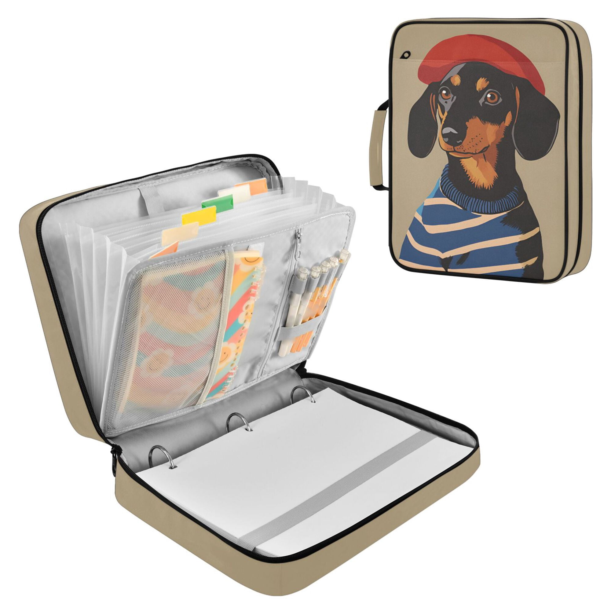 FORMRS Accordion File Folder A4 Size 7-Pocket Expanding Document Organizer Bag with 3 Ring Binder, Dog Artist