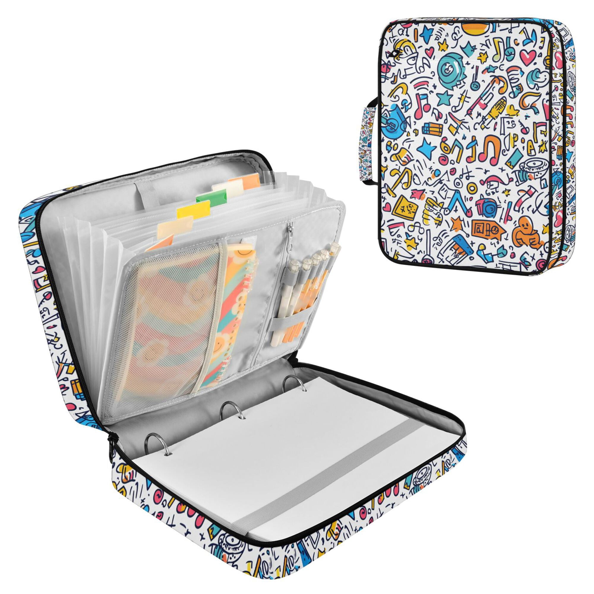 FORMRS Accordion File Folder A4 Size 7-Pocket Expanding Document Organizer Bag with 3 Ring Binder, Doodle Pattern