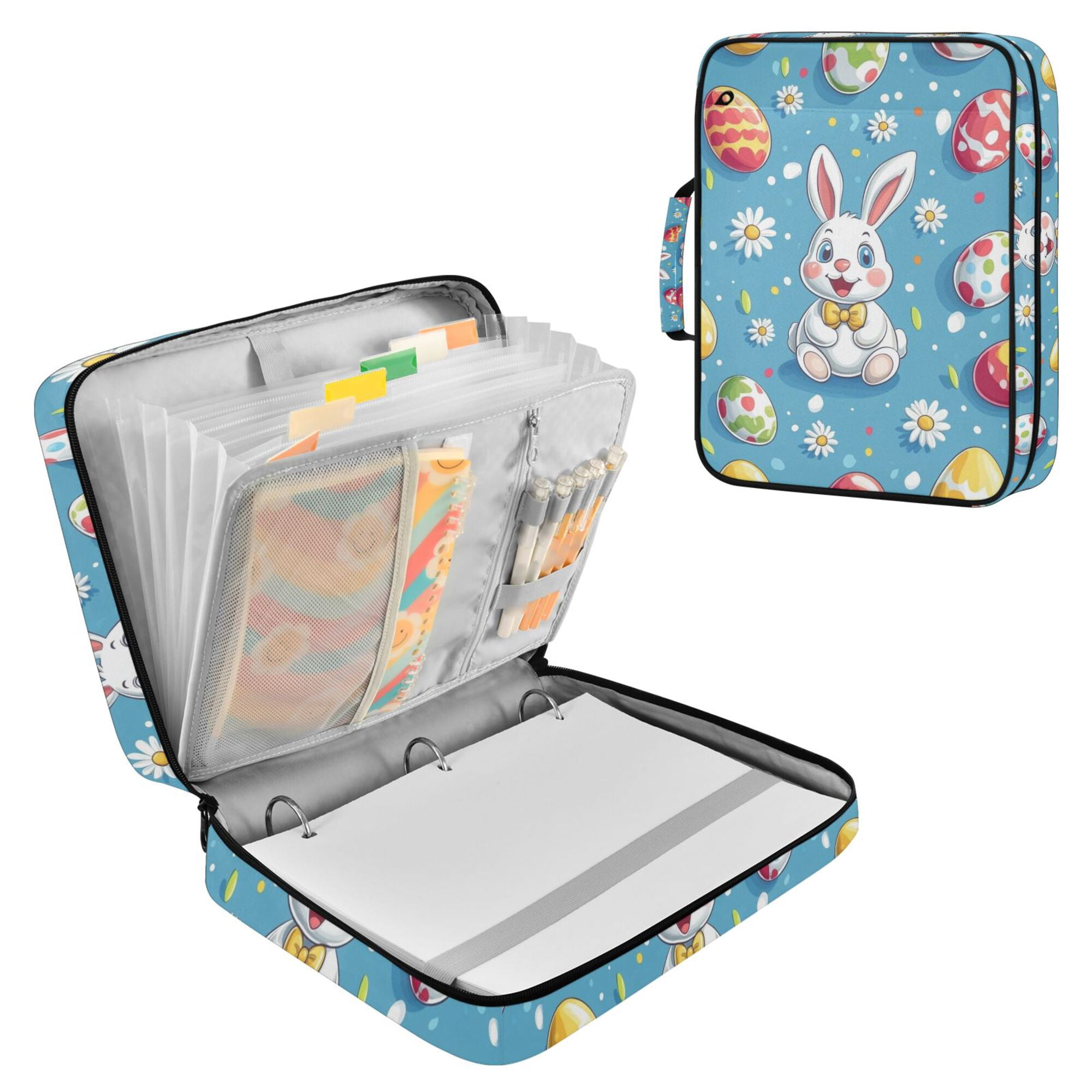 FORMRS Accordion File Folder A4 Size 7-Pocket Expanding Document Organizer Bag with 3 Ring Binder, Easter Bunny Pattern