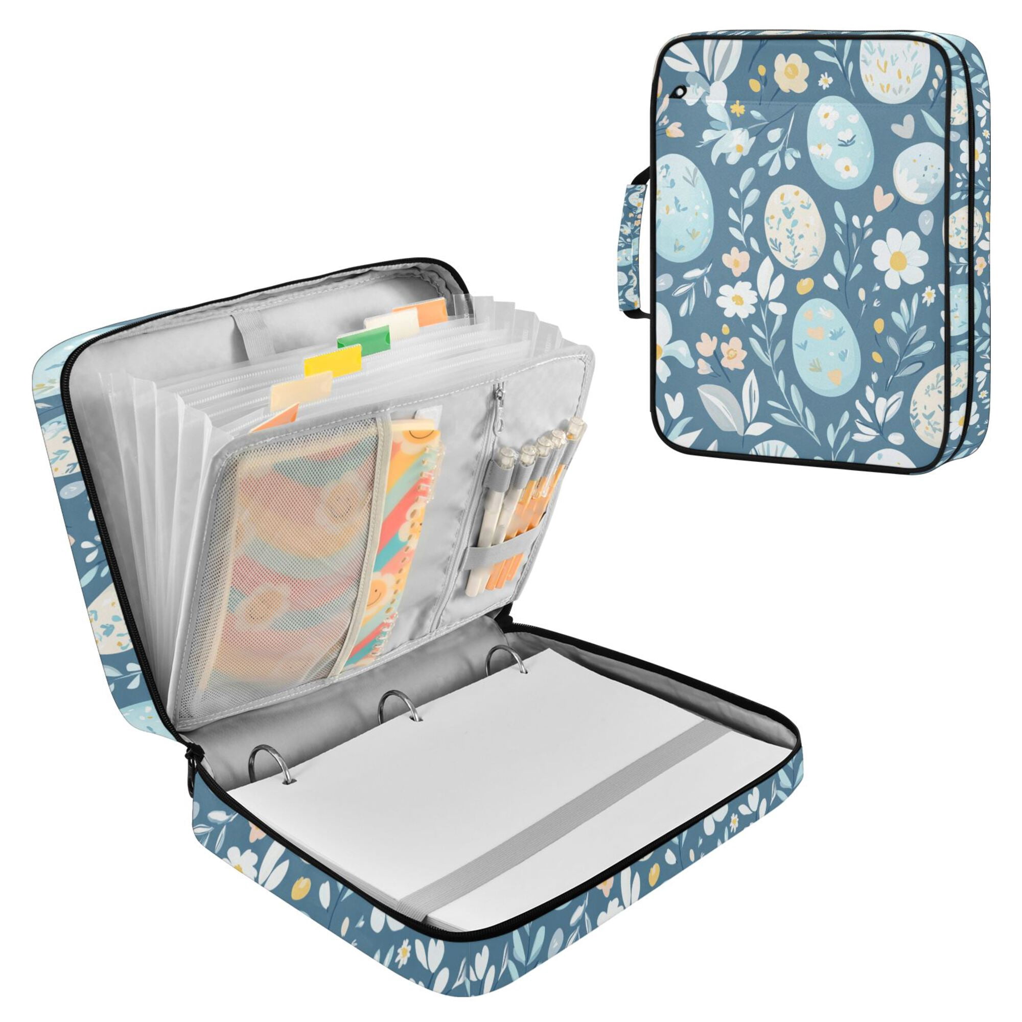 FORMRS Accordion File Folder A4 Size 7-Pocket Expanding Document Organizer Bag with 3 Ring Binder, Easter Eggs