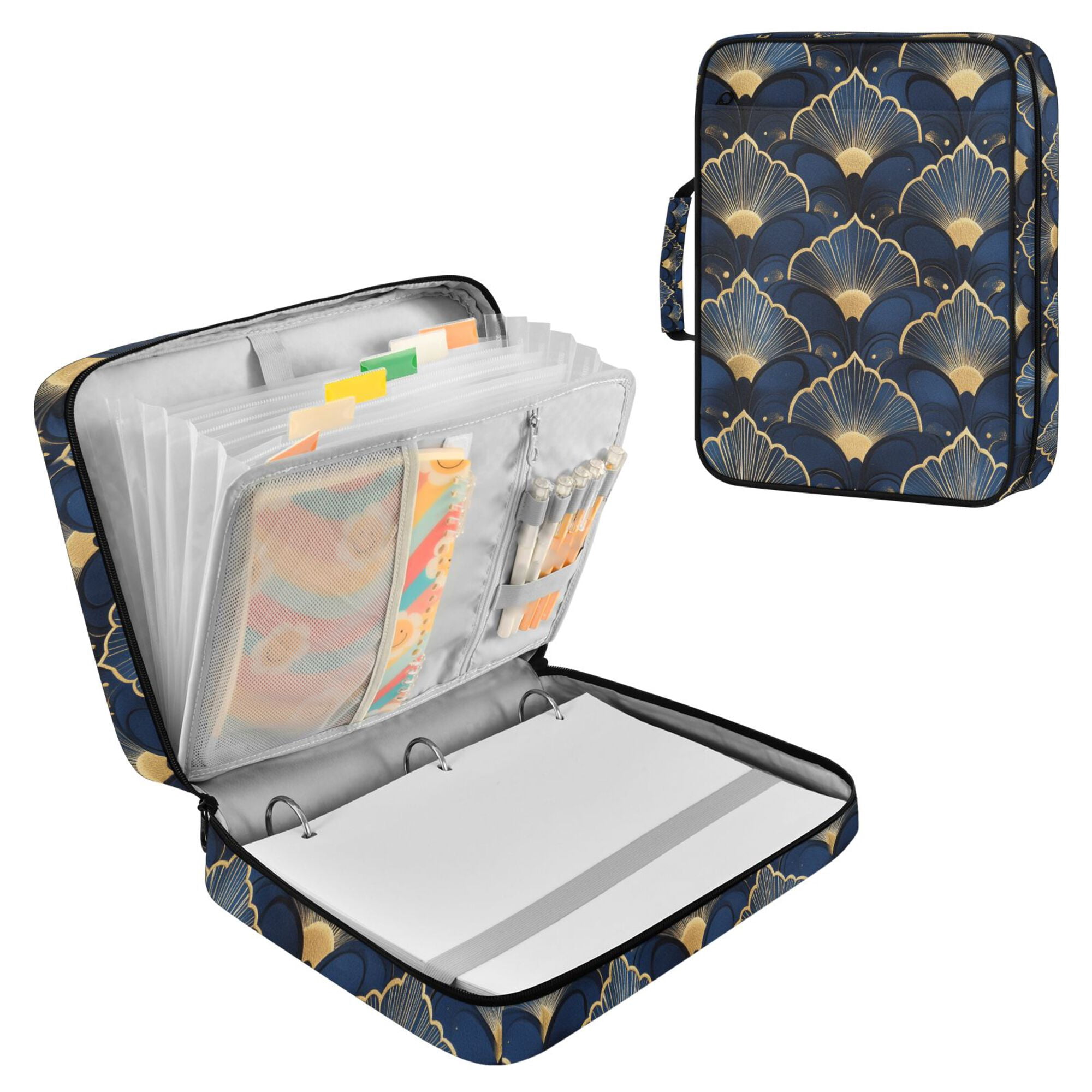 FORMRS Accordion File Folder A4 Size 7-Pocket Expanding Document Organizer Bag with 3 Ring Binder, Elegance Art Pattern