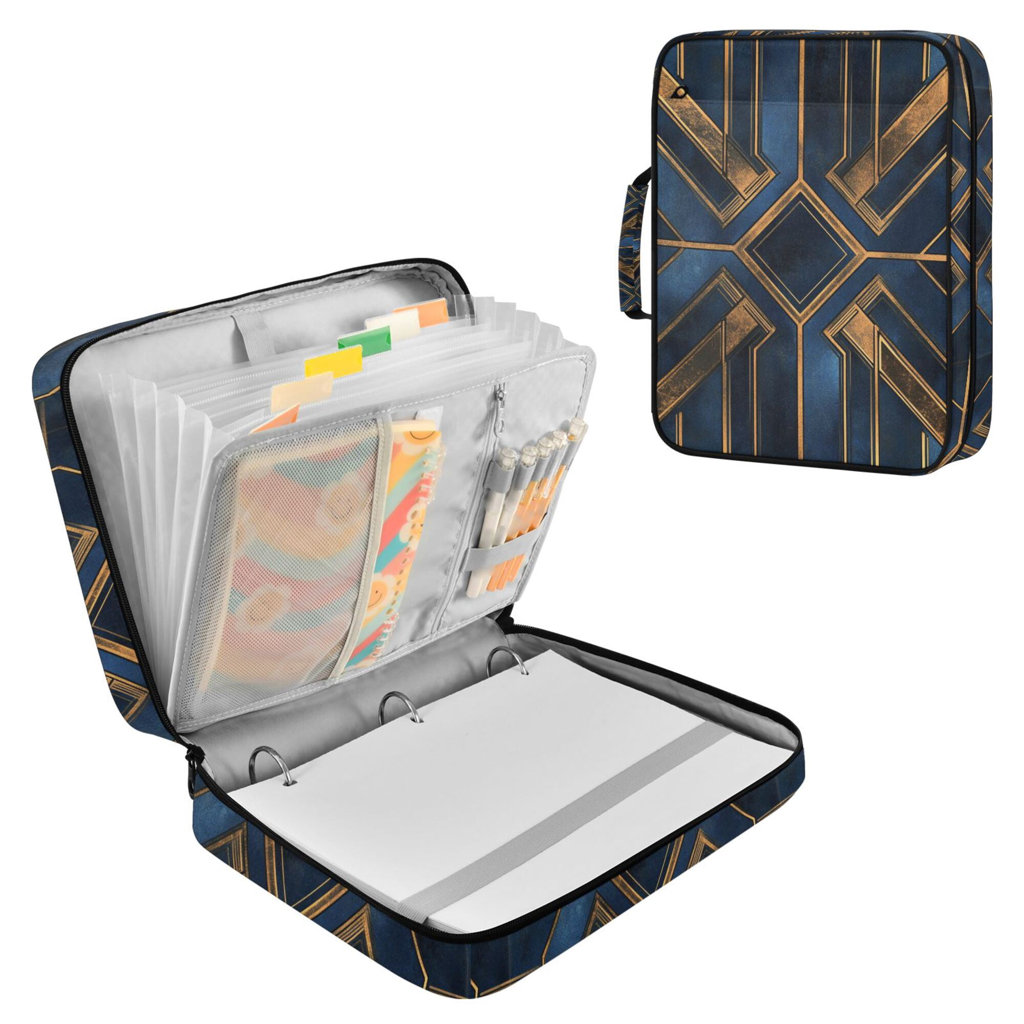 FORMRS Accordion File Folder A4 Size 7-Pocket Expanding Document Organizer Bag with 3 Ring Binder, Elegant Geometric Pattern