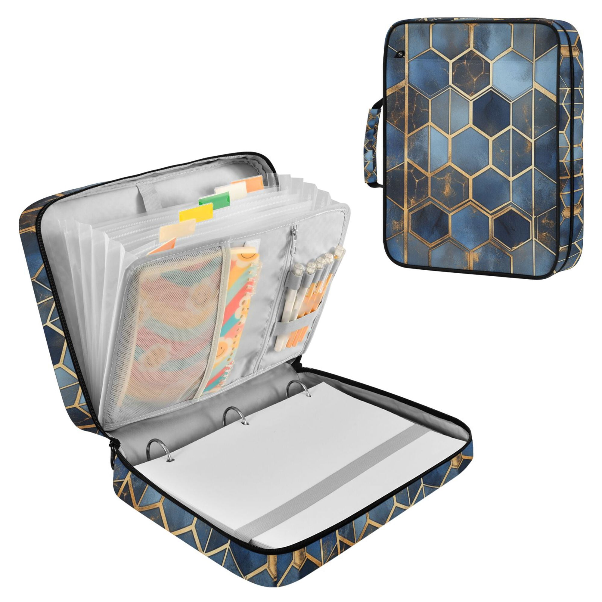 FORMRS Accordion File Folder A4 Size 7-Pocket Expanding Document Organizer Bag with 3 Ring Binder, Elegant Hexagon Pattern