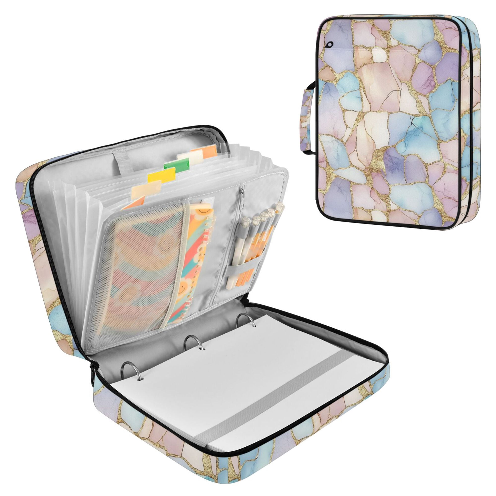 FORMRS Accordion File Folder A4 Size 7-Pocket Expanding Document Organizer Bag with 3 Ring Binder, Elegant Marble Pattern