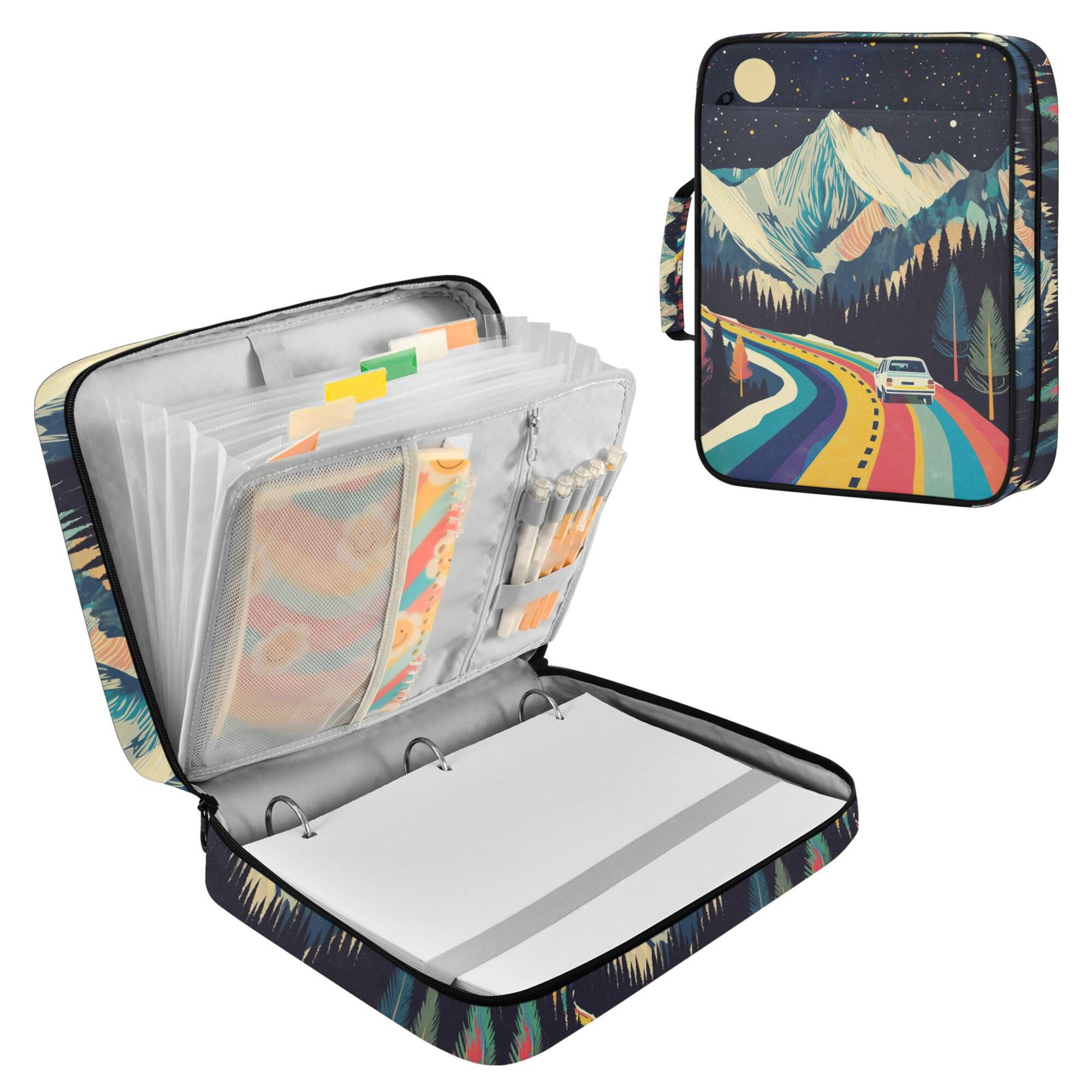 FORMRS Accordion File Folder A4 Size 7-Pocket Expanding Document Organizer Bag with 3 Ring Binder, Evening Mountain Road