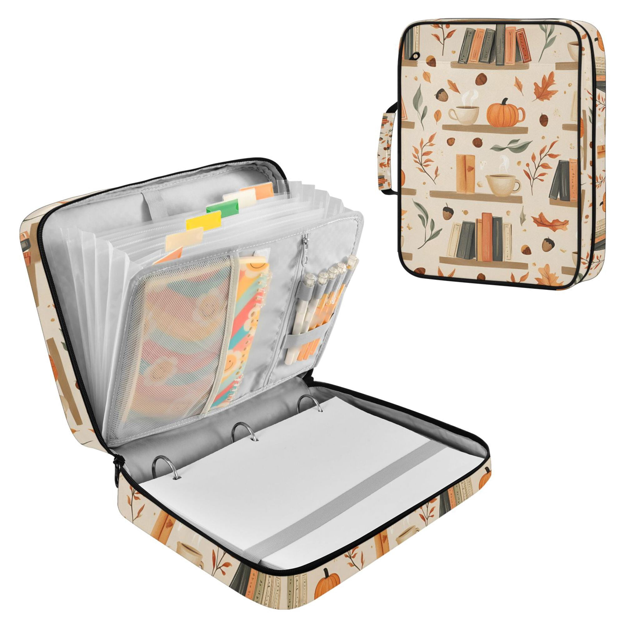 FORMRS Accordion File Folder A4 Size 7-Pocket Expanding Document Organizer Bag with 3 Ring Binder, Fall Book Shelf