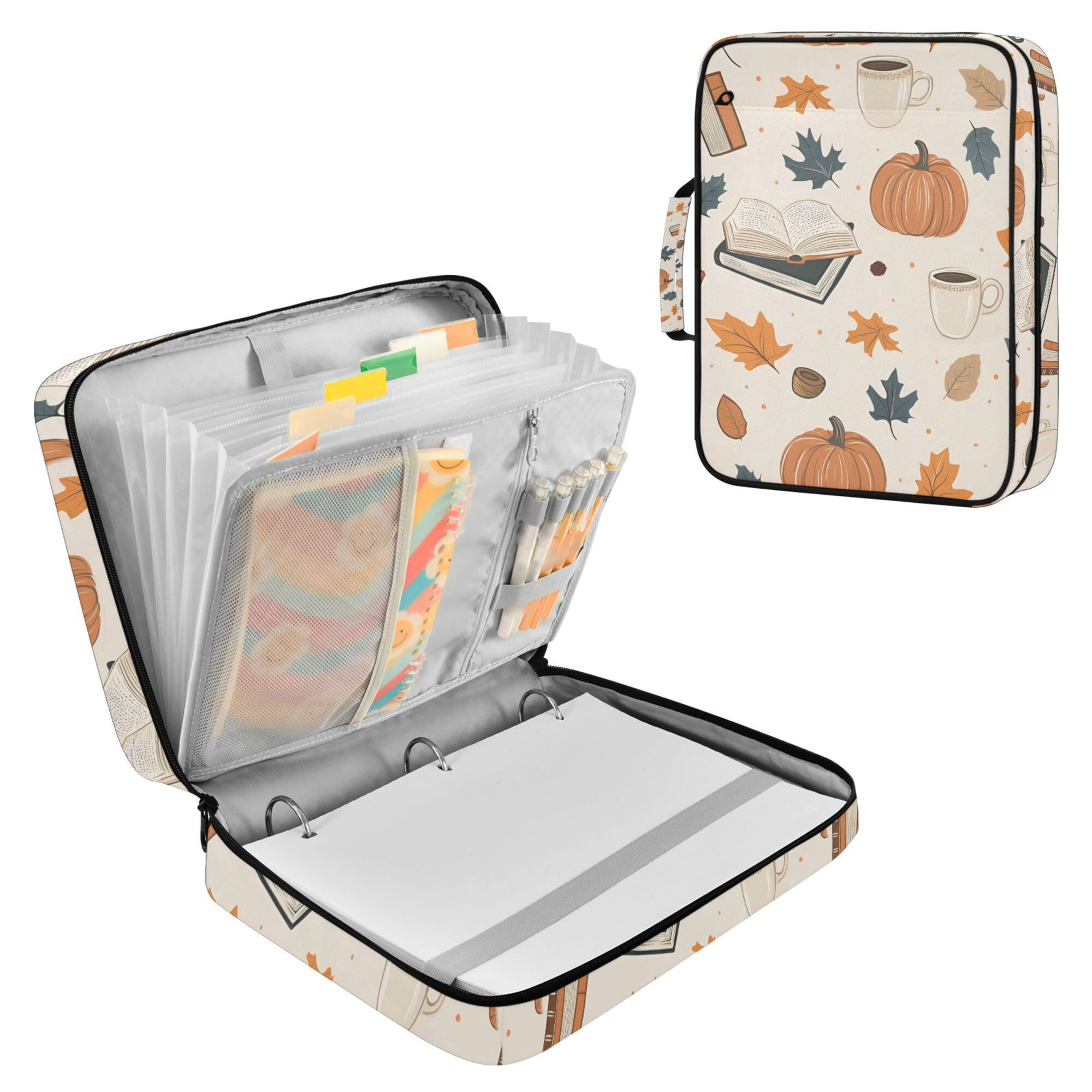 FORMRS Accordion File Folder A4 Size 7-Pocket Expanding Document Organizer Bag with 3 Ring Binder, Fall Books