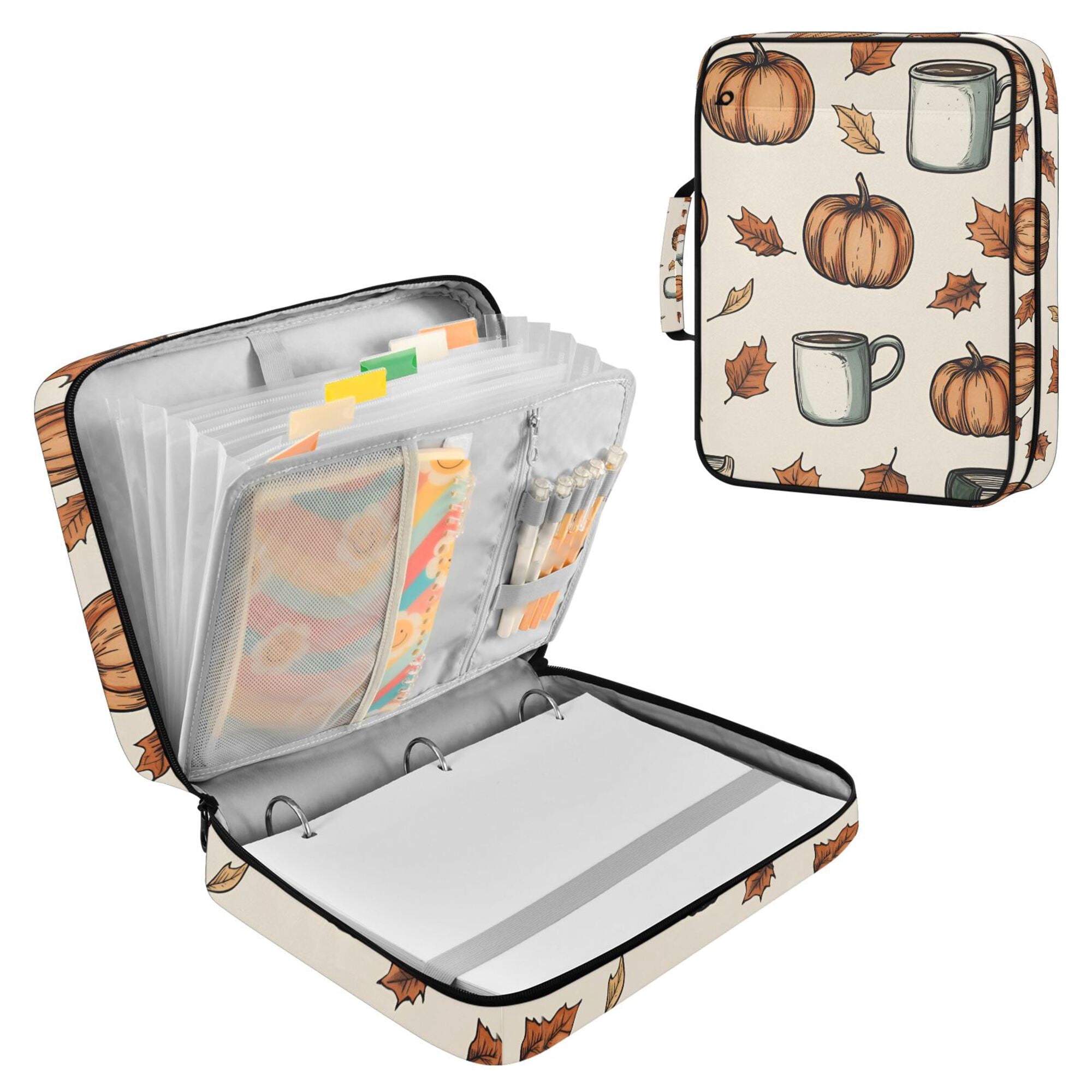 FORMRS Accordion File Folder A4 Size 7-Pocket Expanding Document Organizer Bag with 3 Ring Binder, Fall Leaves