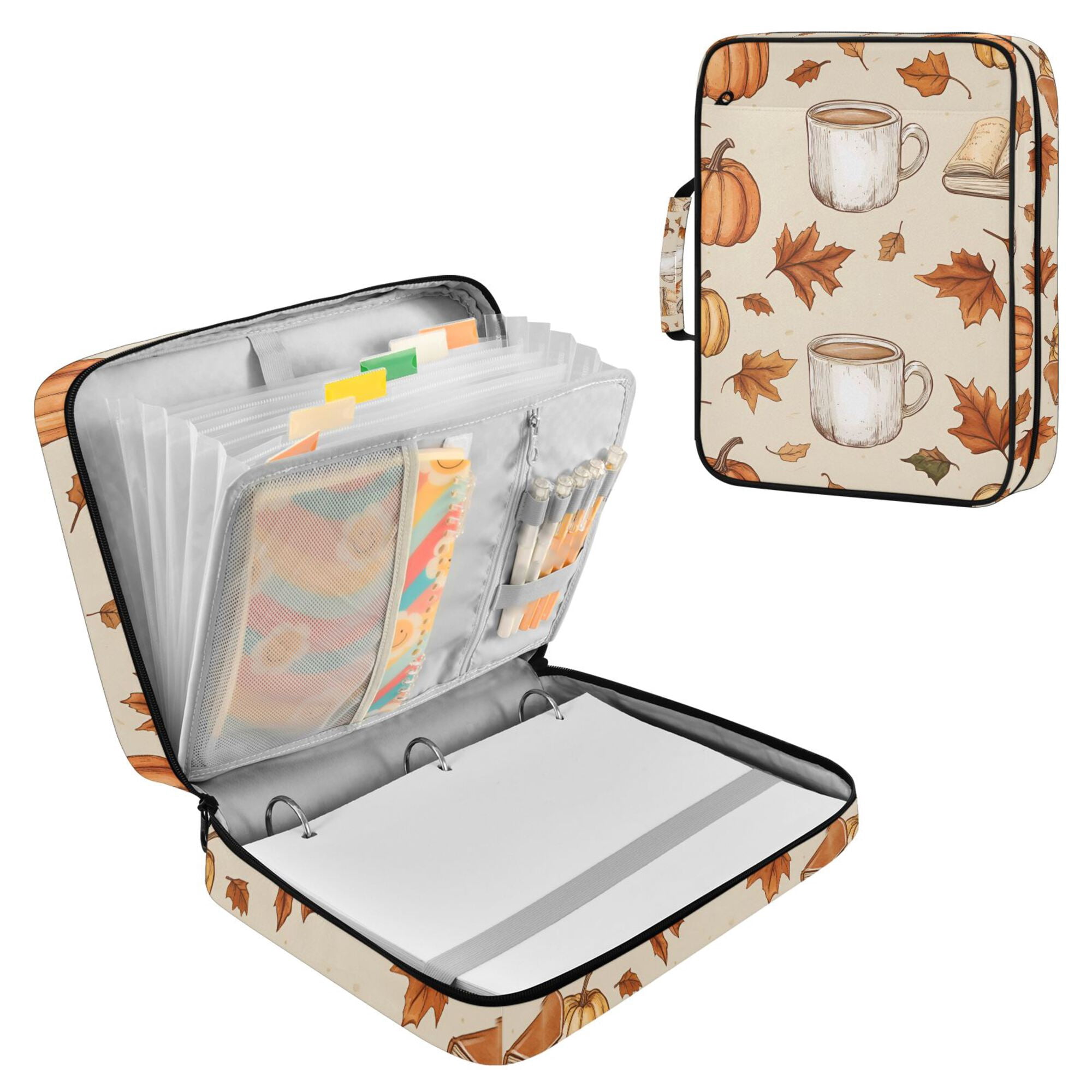 FORMRS Accordion File Folder A4 Size 7-Pocket Expanding Document Organizer Bag with 3 Ring Binder, Fall Mug Pattern
