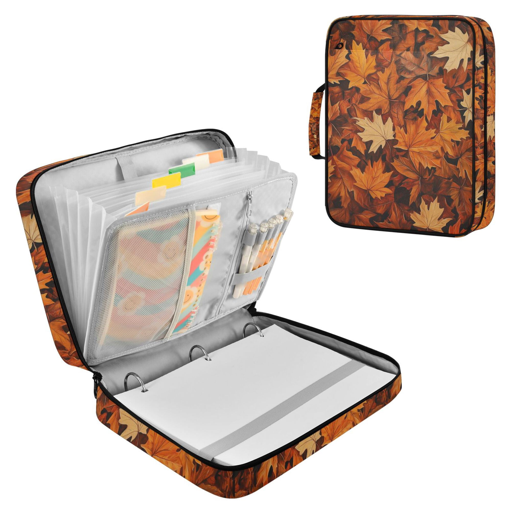 FORMRS Accordion File Folder A4 Size 7-Pocket Expanding Document Organizer Bag with 3 Ring Binder, Fall Pattern