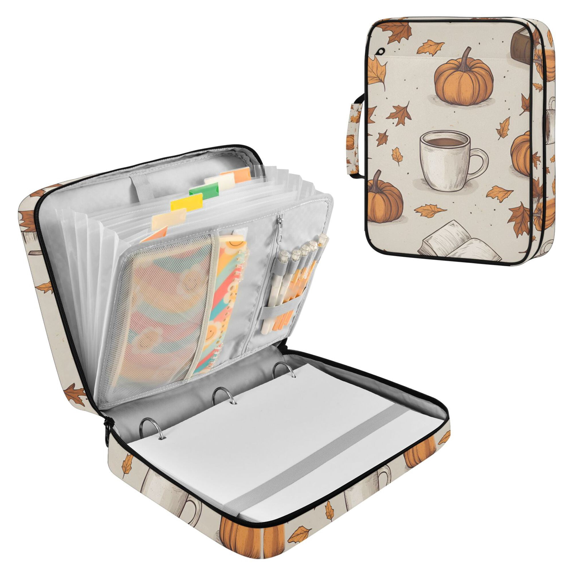 FORMRS Accordion File Folder A4 Size 7-Pocket Expanding Document Organizer Bag with 3 Ring Binder, Fall Pumpkin Pattern