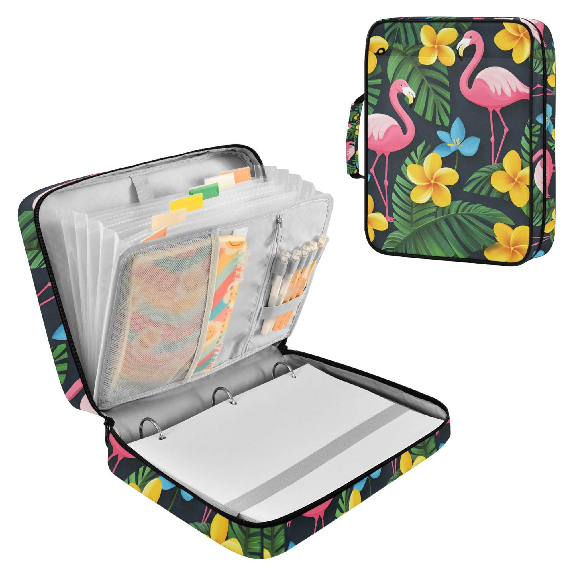 FORMRS Accordion File Folder A4 Size 7-Pocket Expanding Document Organizer Bag with 3 Ring Binder, Flamingo Floral Pattern