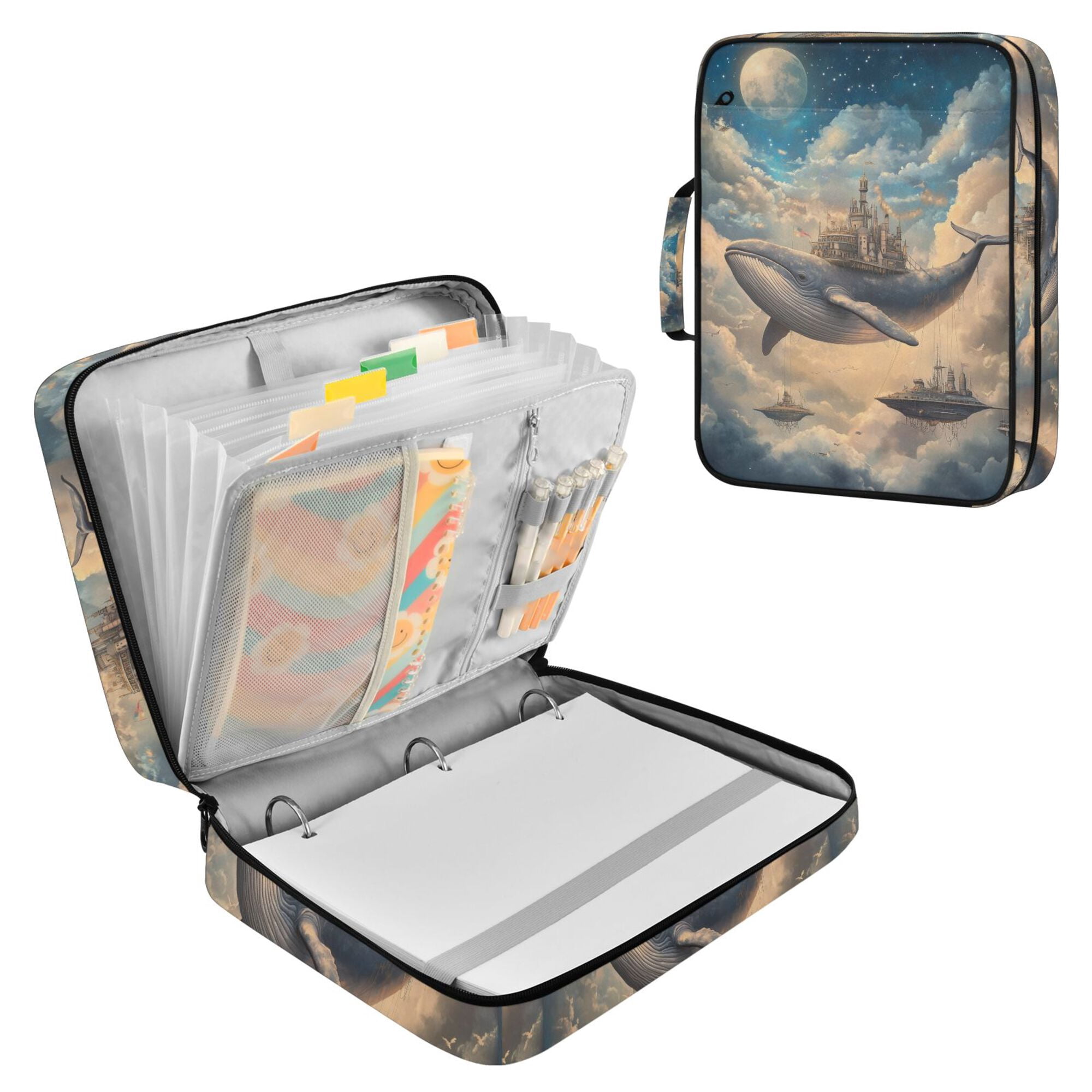 FORMRS Accordion File Folder A4 Size 7-Pocket Expanding Document Organizer Bag with 3 Ring Binder, Floating Whale