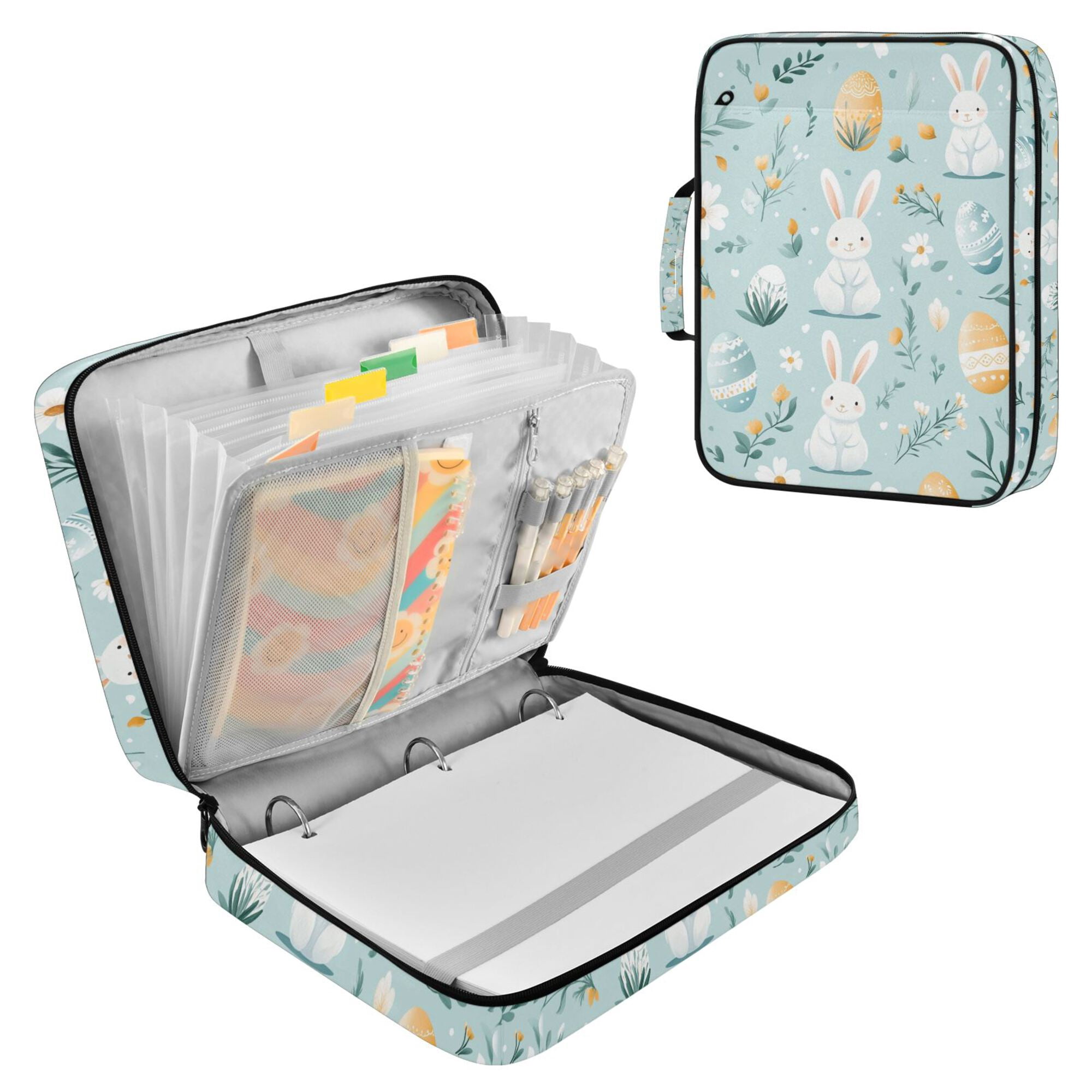 FORMRS Accordion File Folder A4 Size 7-Pocket Expanding Document Organizer Bag with 3 Ring Binder, Floral Easter