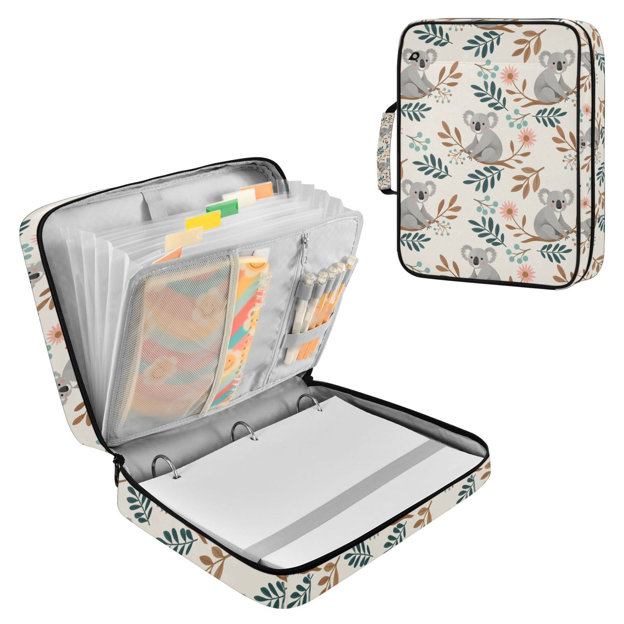 FORMRS Accordion File Folder A4 Size 7-Pocket Expanding Document Organizer Bag with 3 Ring Binder, Floral Koala Pattern