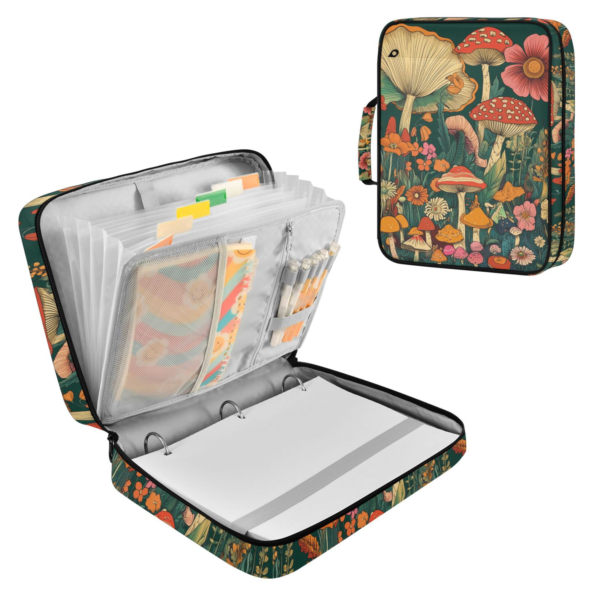 FORMRS Accordion File Folder A4 Size 7-Pocket Expanding Document Organizer Bag with 3 Ring Binder, Floral Mushroom
