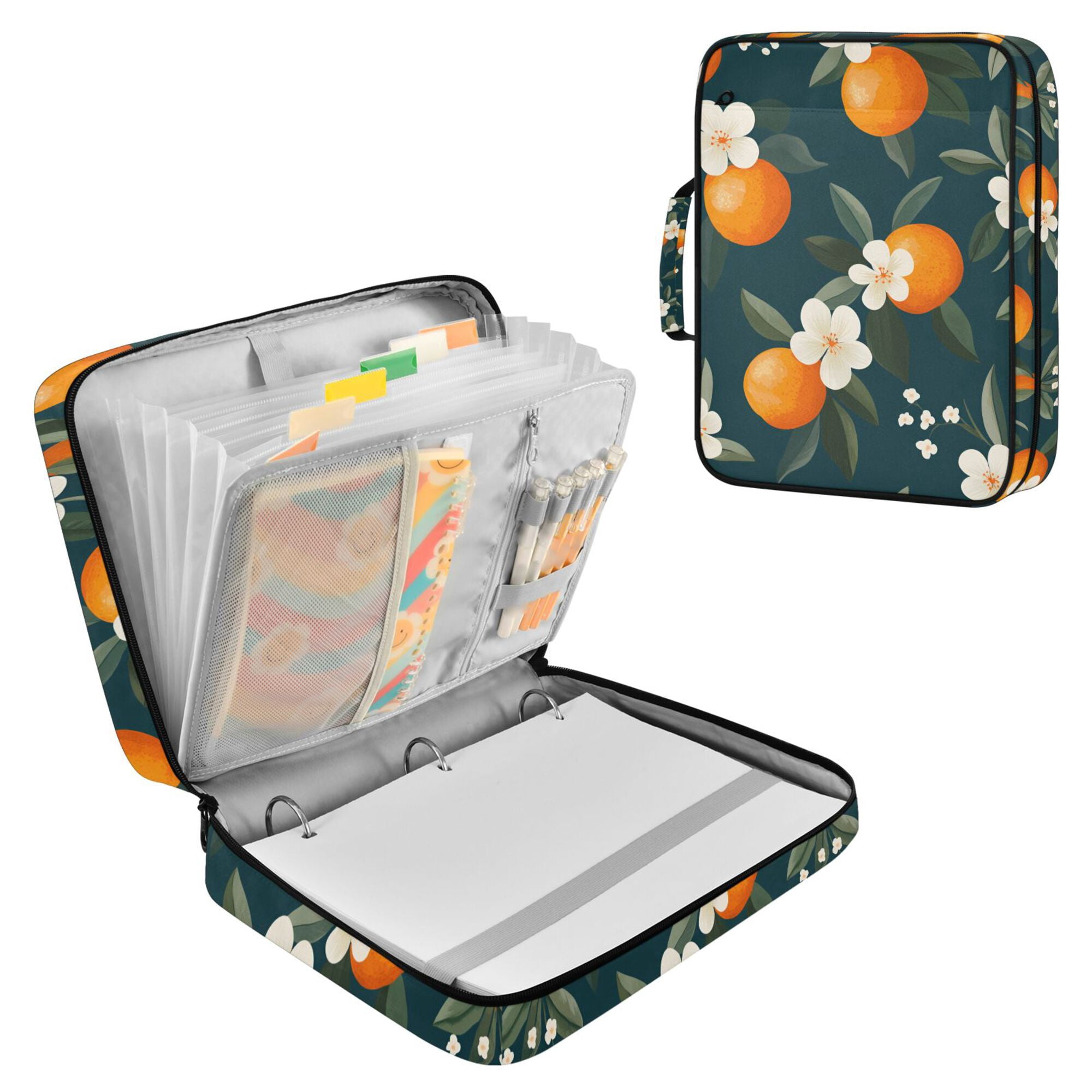 FORMRS Accordion File Folder A4 Size 7-Pocket Expanding Document Organizer Bag with 3 Ring Binder, Floral Oranges