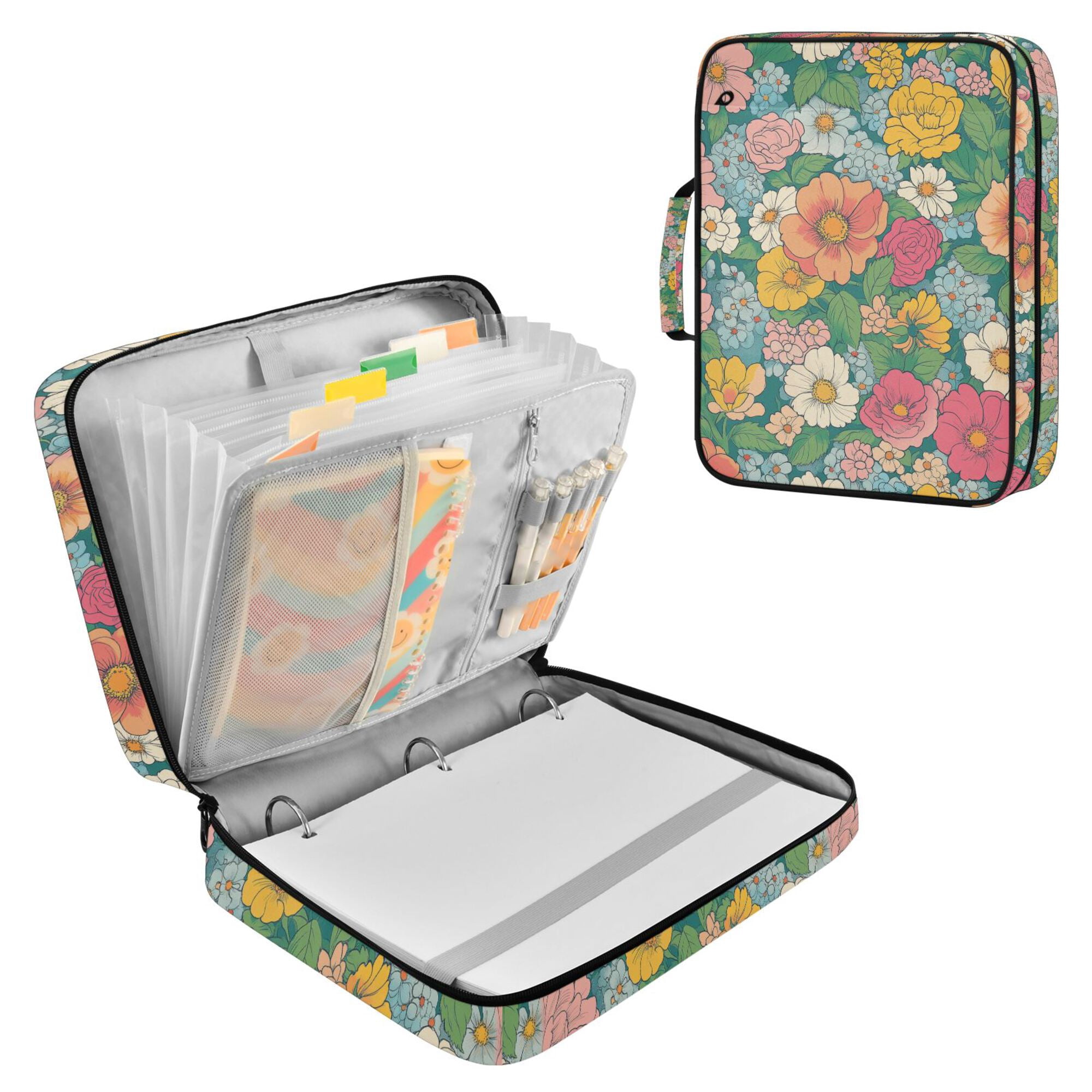 FORMRS Accordion File Folder A4 Size 7-Pocket Expanding Document Organizer Bag with 3 Ring Binder, Floral Pattern