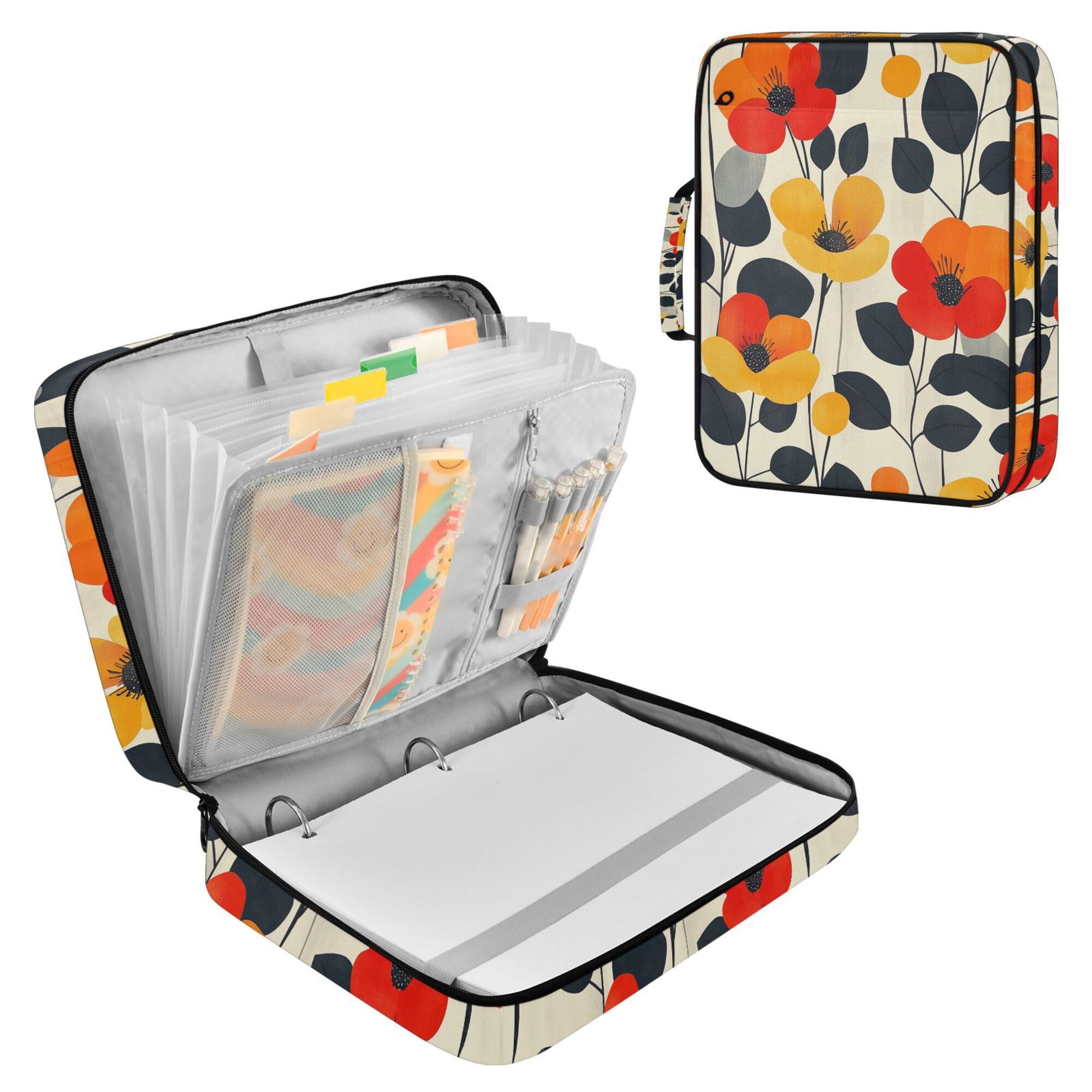FORMRS Accordion File Folder A4 Size 7-Pocket Expanding Document Organizer Bag with 3 Ring Binder, Floral Pattern