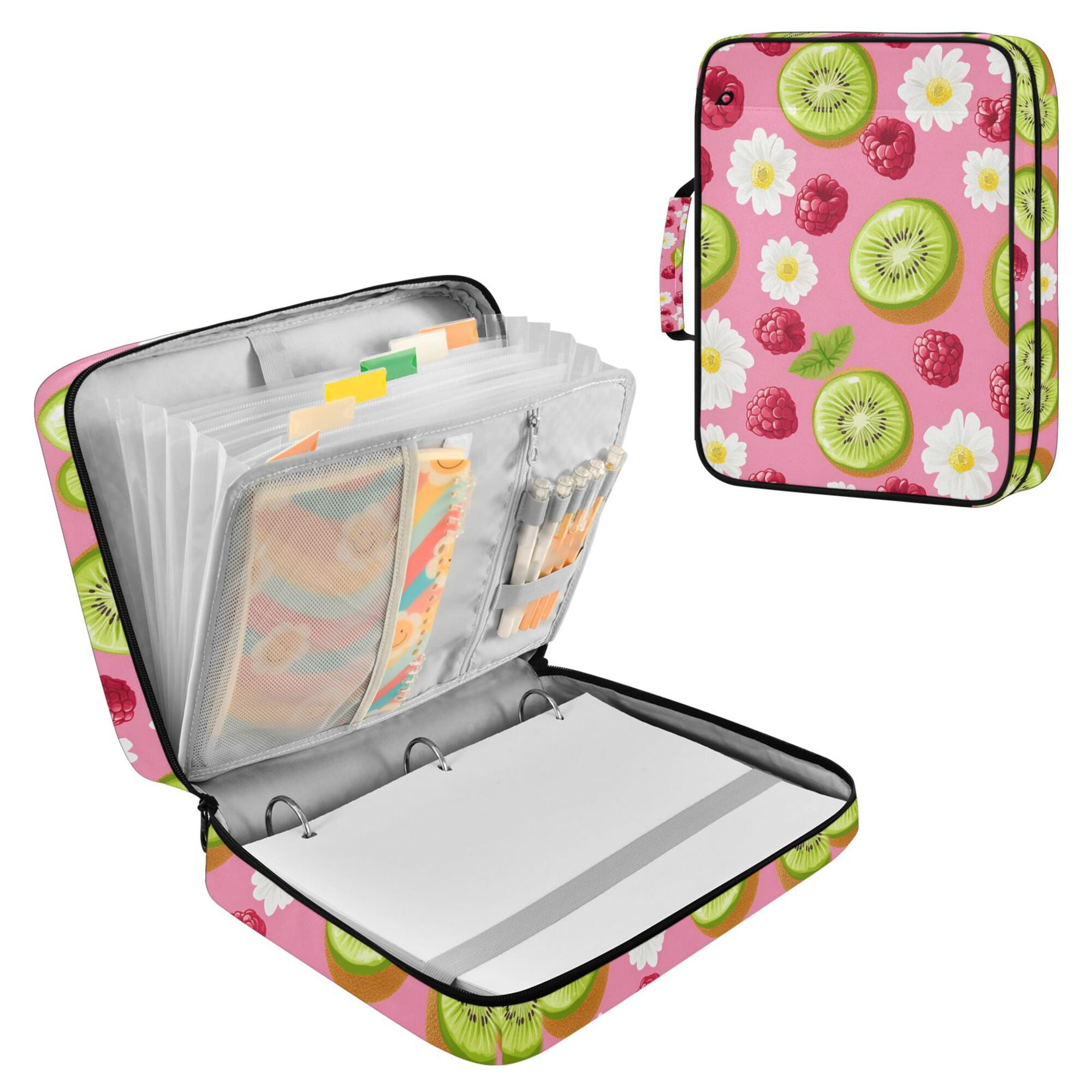 FORMRS Accordion File Folder A4 Size 7-Pocket Expanding Document Organizer Bag with 3 Ring Binder, Floral Raspberries