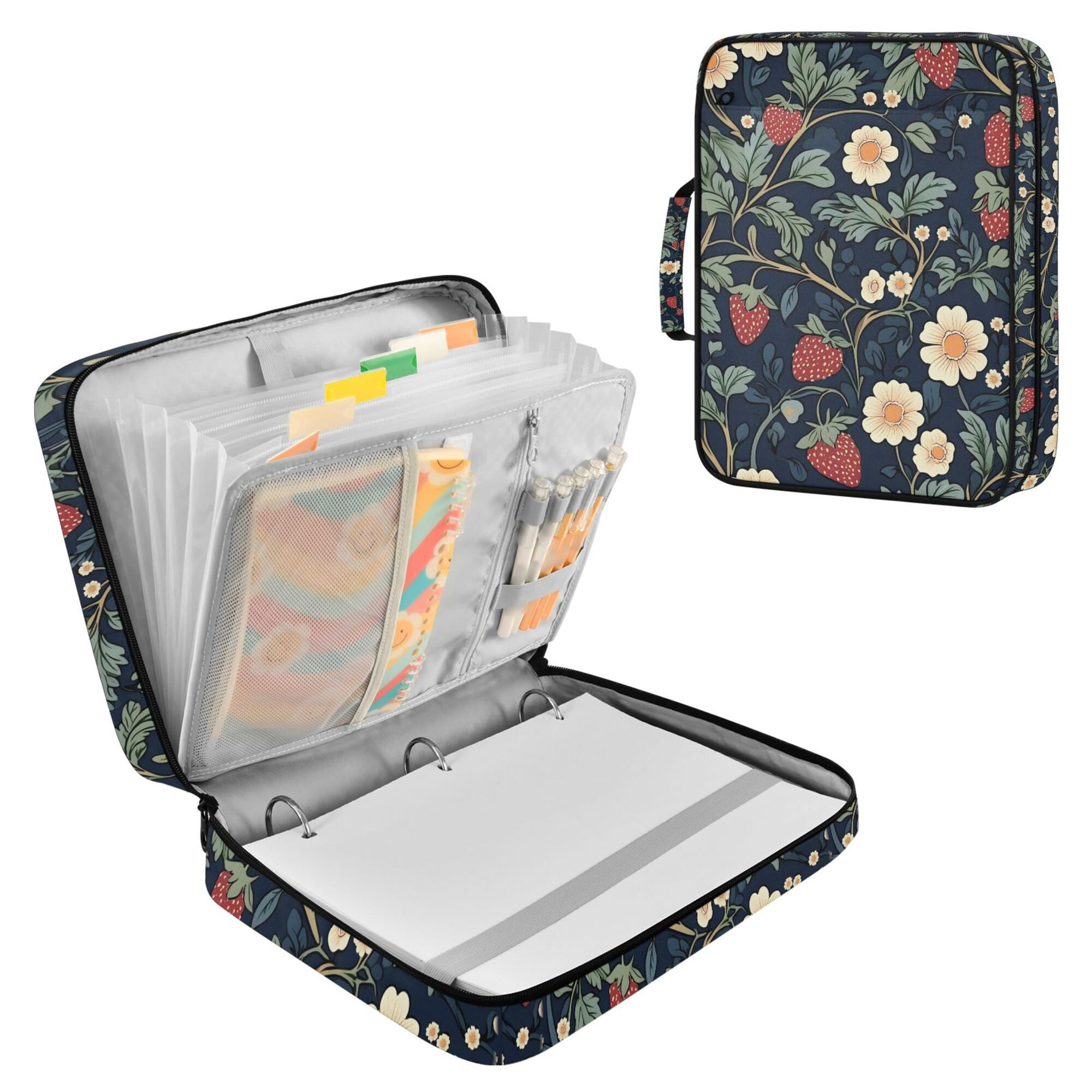 FORMRS Accordion File Folder A4 Size 7-Pocket Expanding Document Organizer Bag with 3 Ring Binder, Floral Raspberry Pattern