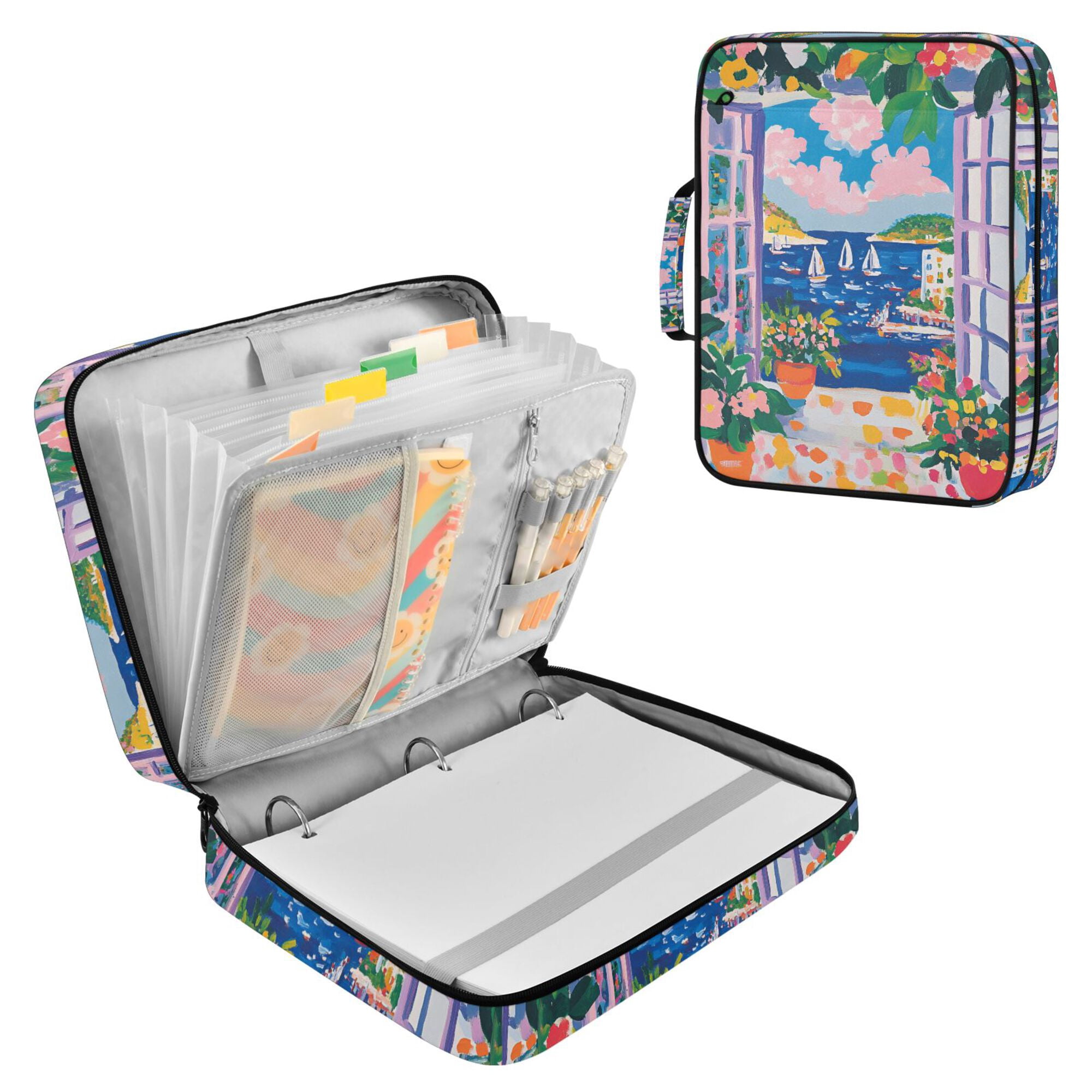 FORMRS Accordion File Folder A4 Size 7-Pocket Expanding Document Organizer Bag with 3 Ring Binder, Floral Window
