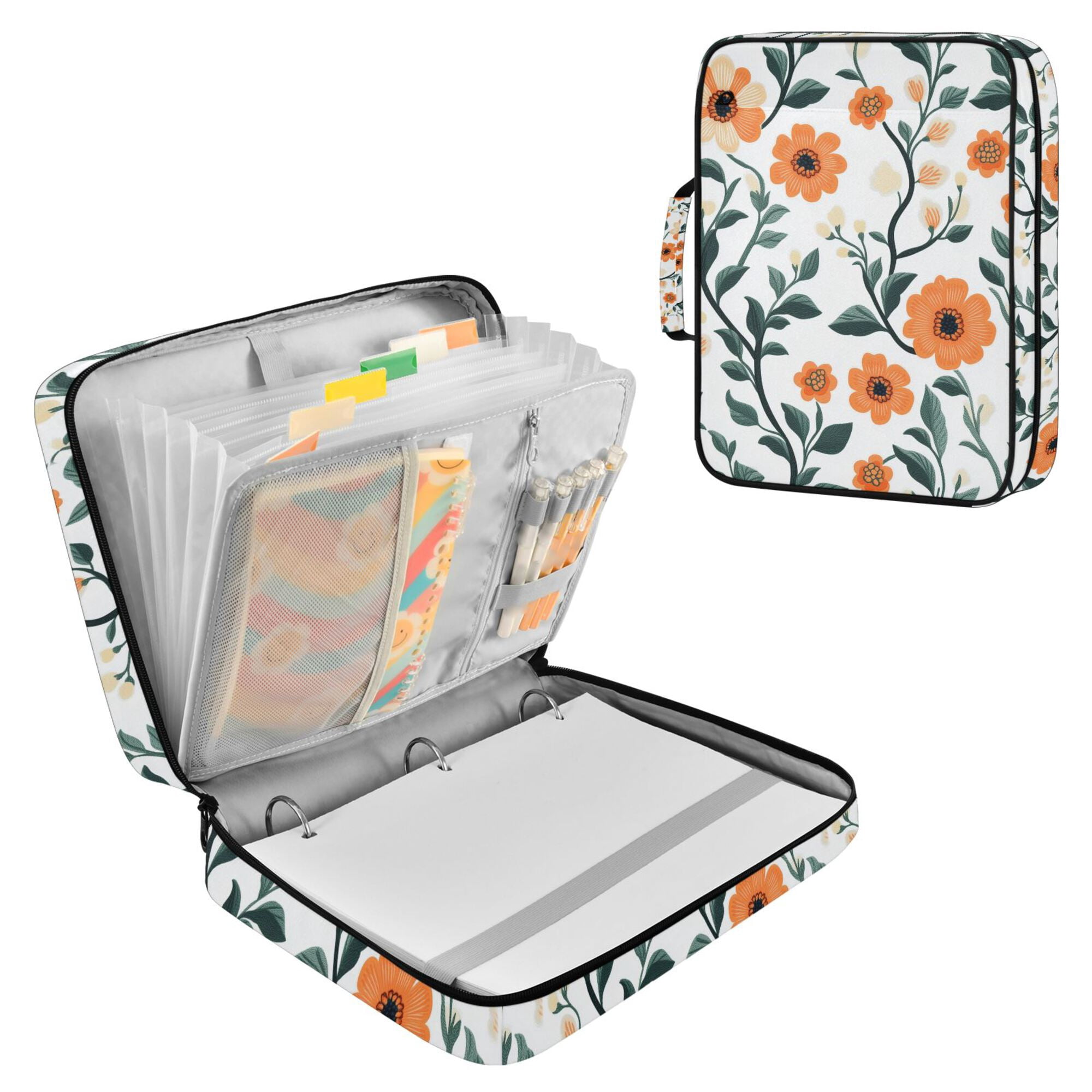 FORMRS Accordion File Folder A4 Size 7-Pocket Expanding Document Organizer Bag with 3 Ring Binder, Flowers Pattern