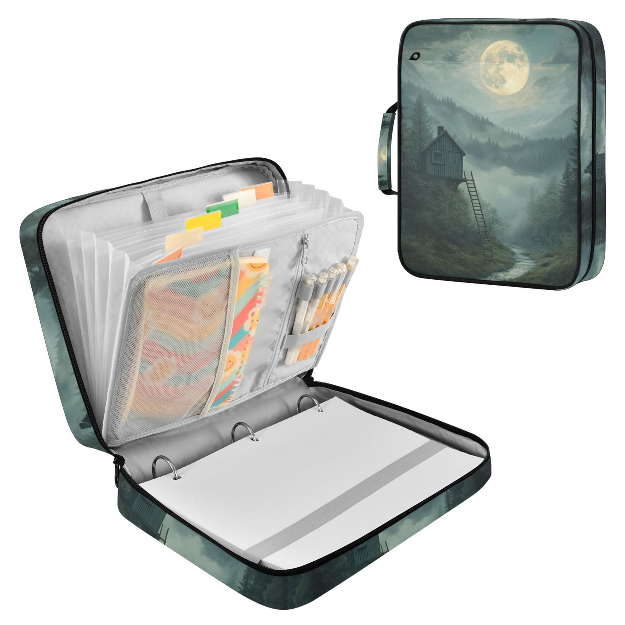 FORMRS Accordion File Folder A4 Size 7-Pocket Expanding Document Organizer Bag with 3 Ring Binder, Forest House