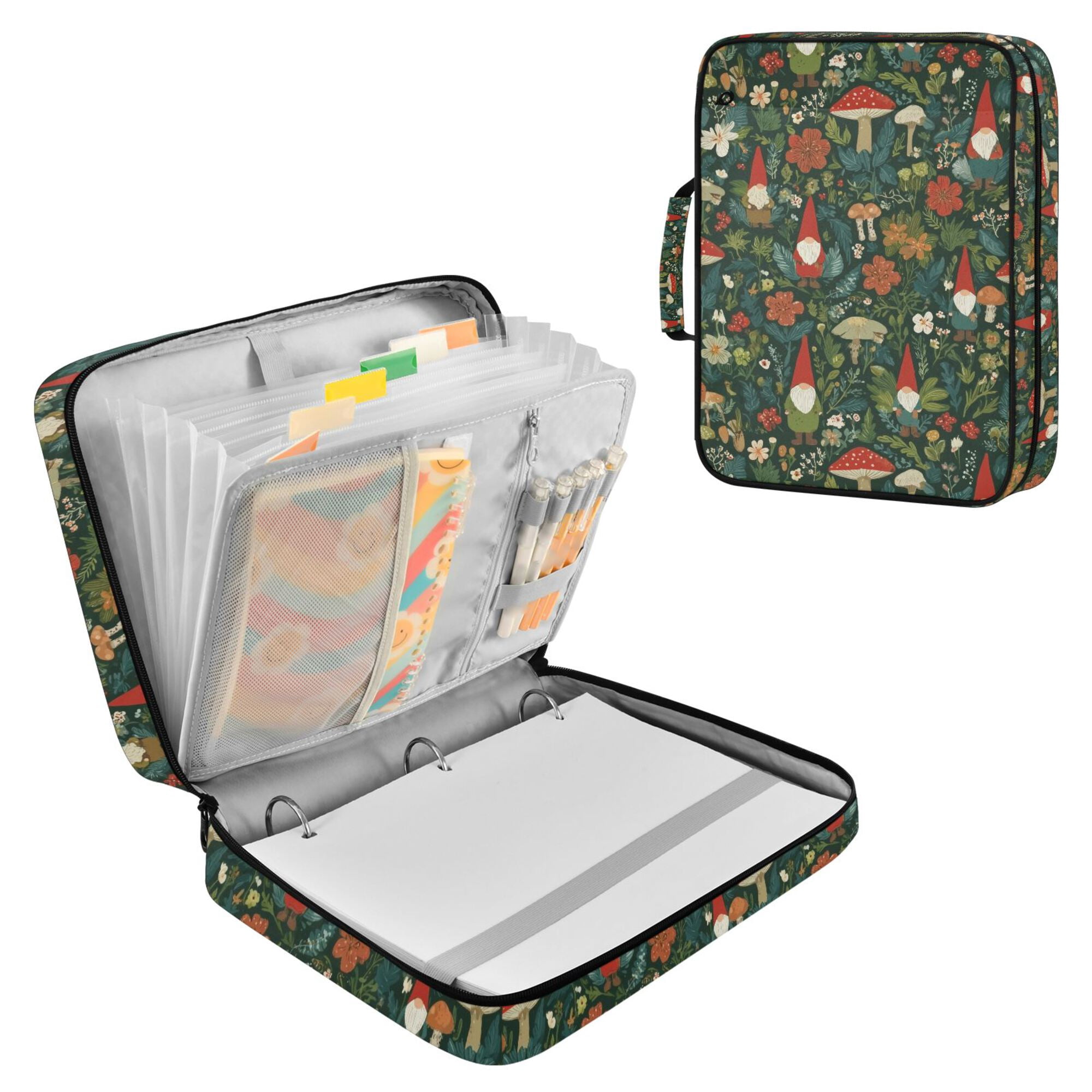 FORMRS Accordion File Folder A4 Size 7-Pocket Expanding Document Organizer Bag with 3 Ring Binder, Forest Mushroom Pattern