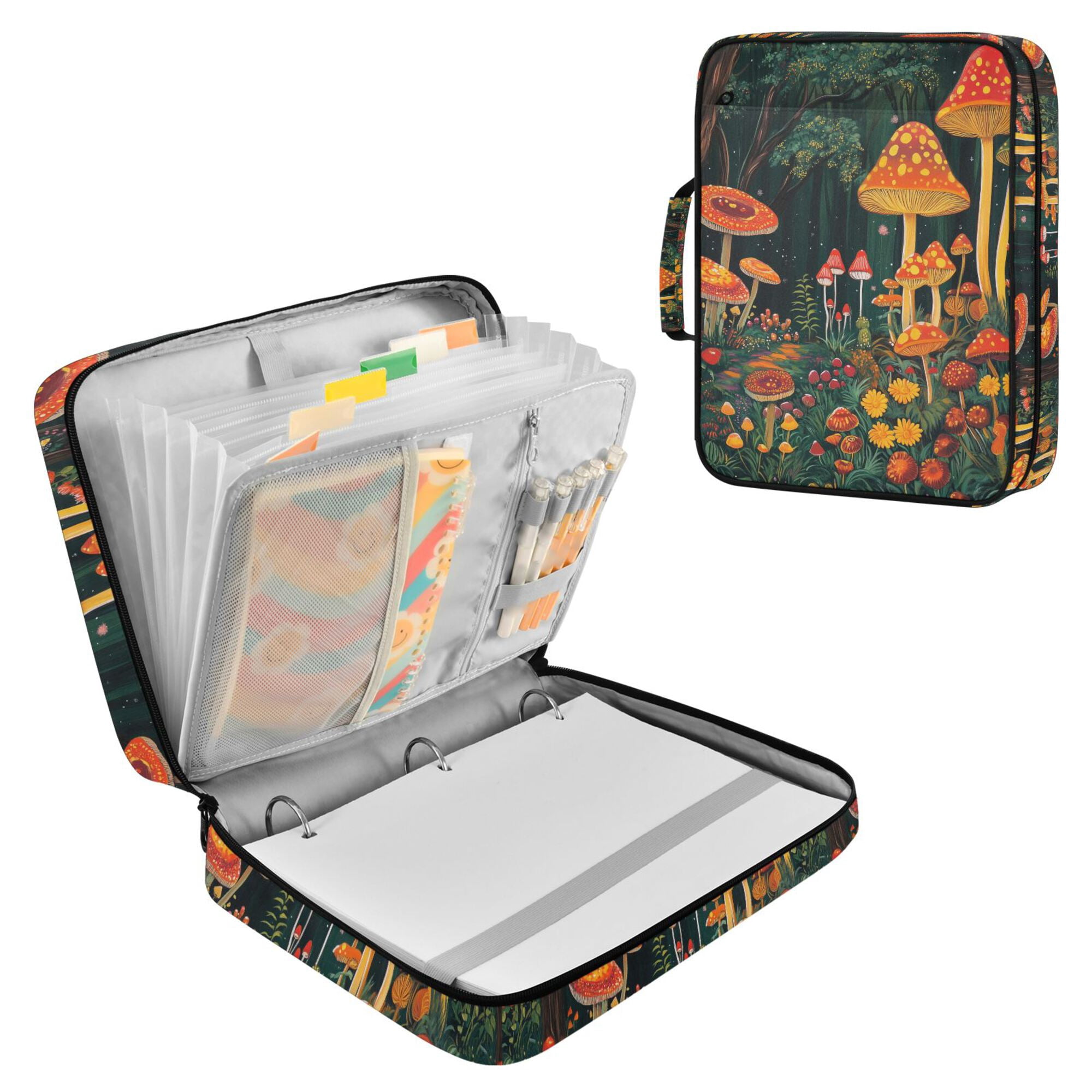 FORMRS Accordion File Folder A4 Size 7-Pocket Expanding Document Organizer Bag with 3 Ring Binder, Forest Mushroom