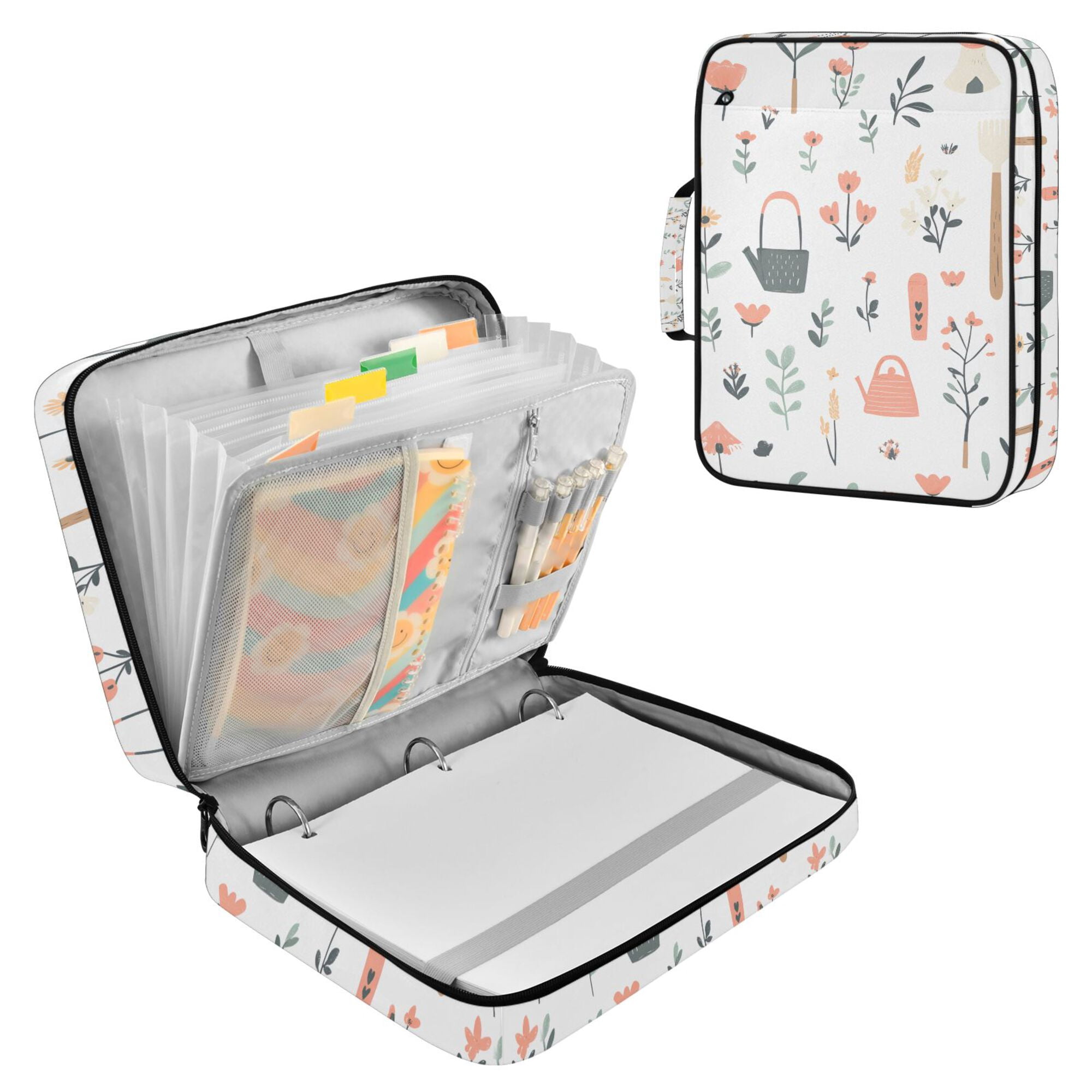 FORMRS Accordion File Folder A4 Size 7-Pocket Expanding Document Organizer Bag with 3 Ring Binder, Garden Pattern