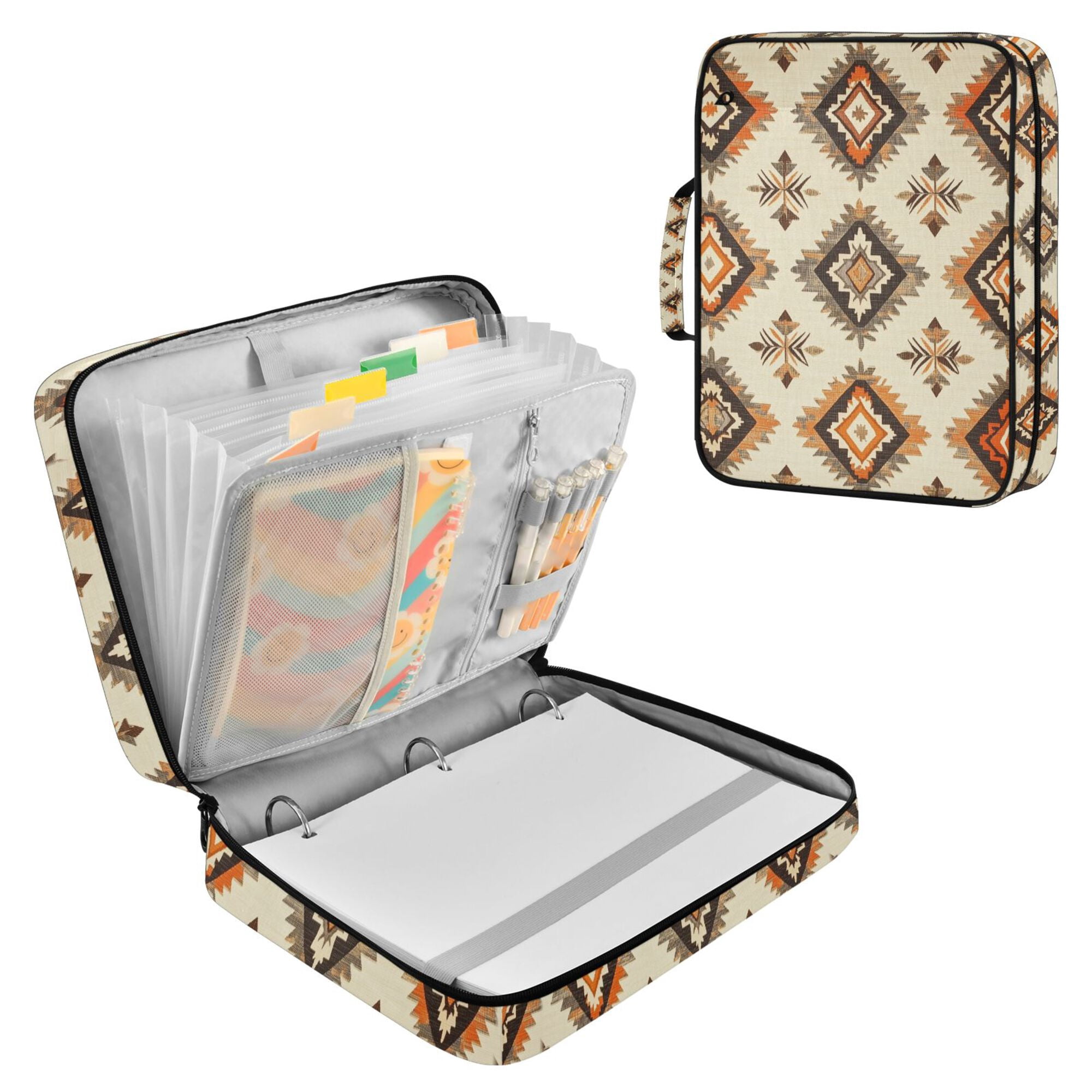FORMRS Accordion File Folder A4 Size 7-Pocket Expanding Document Organizer Bag with 3 Ring Binder, Geometric Designs