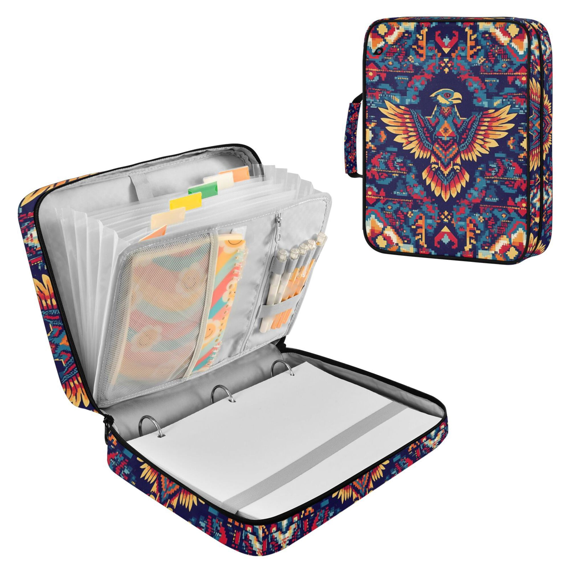 FORMRS Accordion File Folder A4 Size 7-Pocket Expanding Document Organizer Bag with 3 Ring Binder, Geometric Eagle