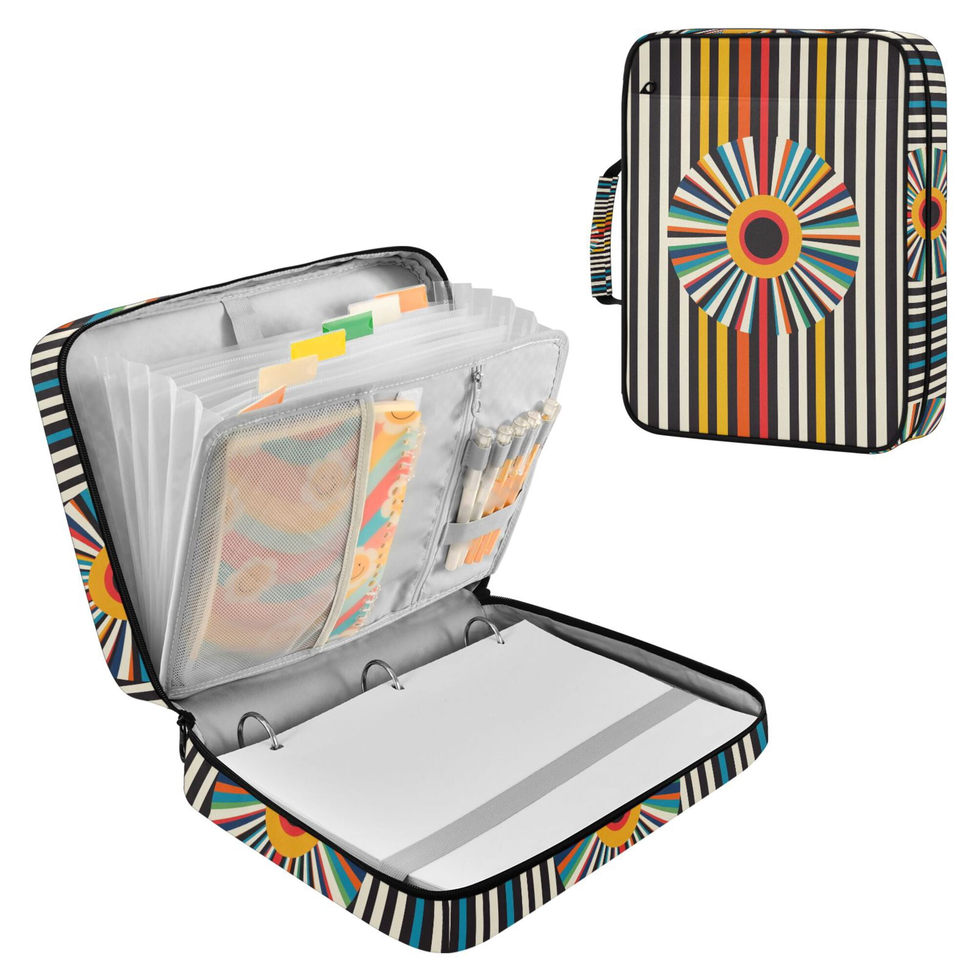 FORMRS Accordion File Folder A4 Size 7-Pocket Expanding Document Organizer Bag with 3 Ring Binder, Geometric Stripes