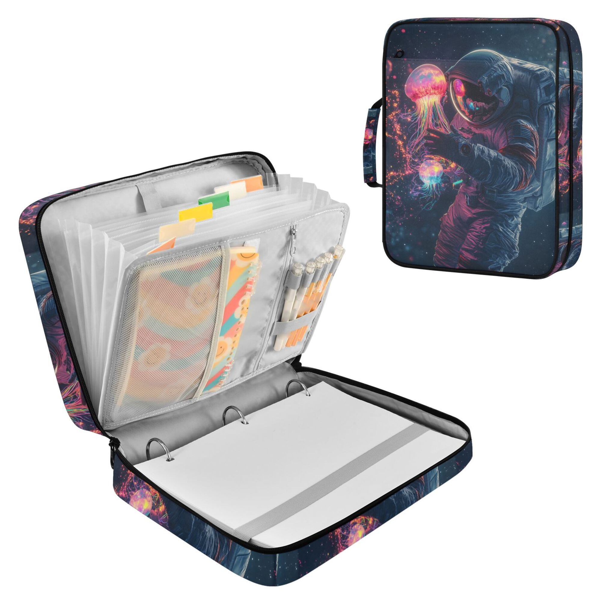 FORMRS Accordion File Folder A4 Size 7-Pocket Expanding Document Organizer Bag with 3 Ring Binder, Glowing Jellyfish