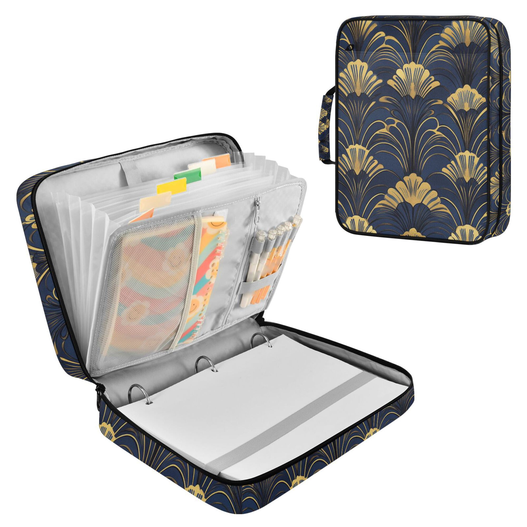 FORMRS Accordion File Folder A4 Size 7-Pocket Expanding Document Organizer Bag with 3 Ring Binder, Gold Art Pattern