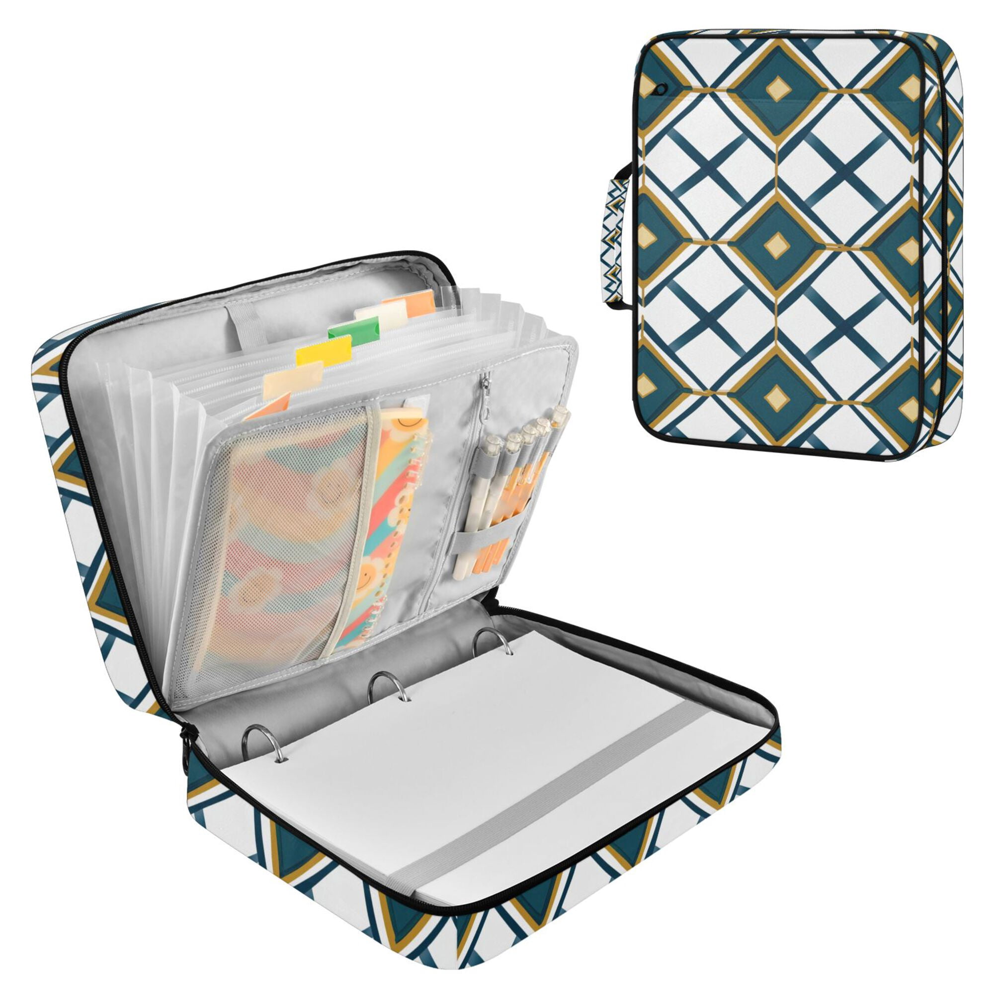 FORMRS Accordion File Folder A4 Size 7-Pocket Expanding Document Organizer Bag with 3 Ring Binder, Gold Geometric Pattern