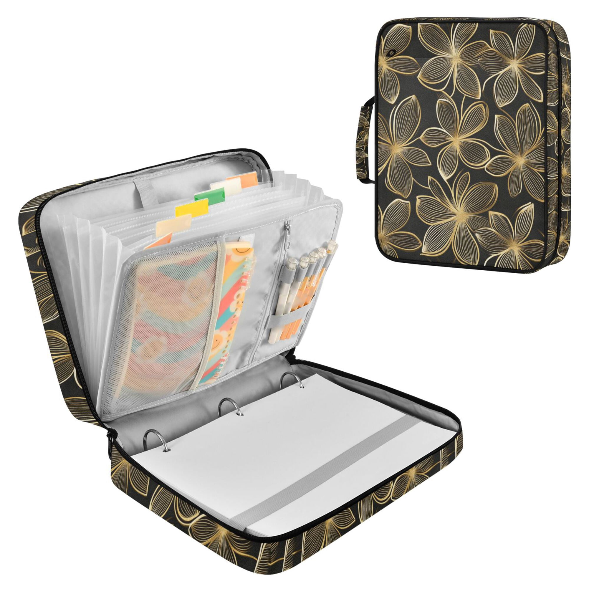 FORMRS Accordion File Folder A4 Size 7-Pocket Expanding Document Organizer Bag with 3 Ring Binder, Golden Elegance