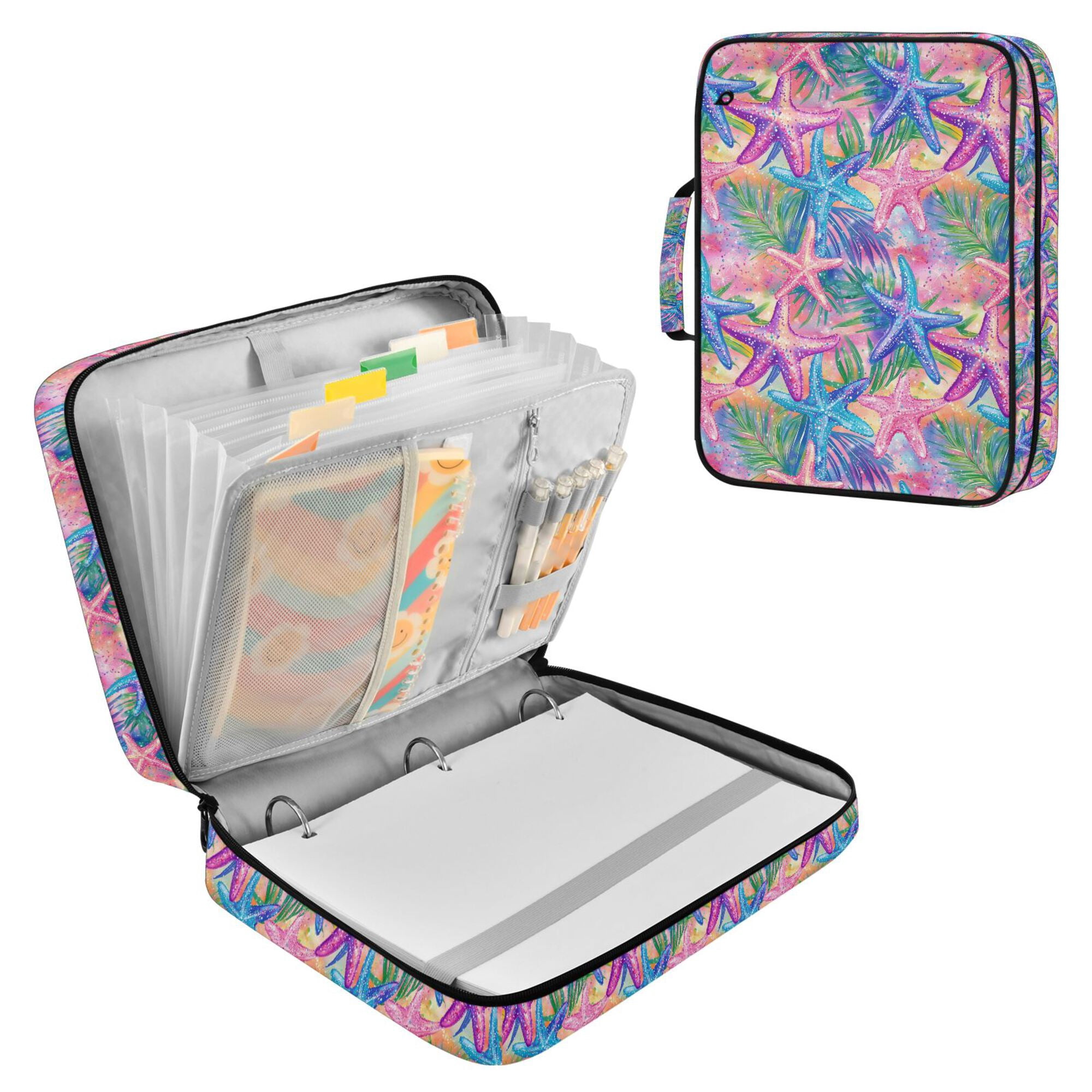 FORMRS Accordion File Folder A4 Size 7-Pocket Expanding Document Organizer Bag with 3 Ring Binder, Gradient Starfish Pattern