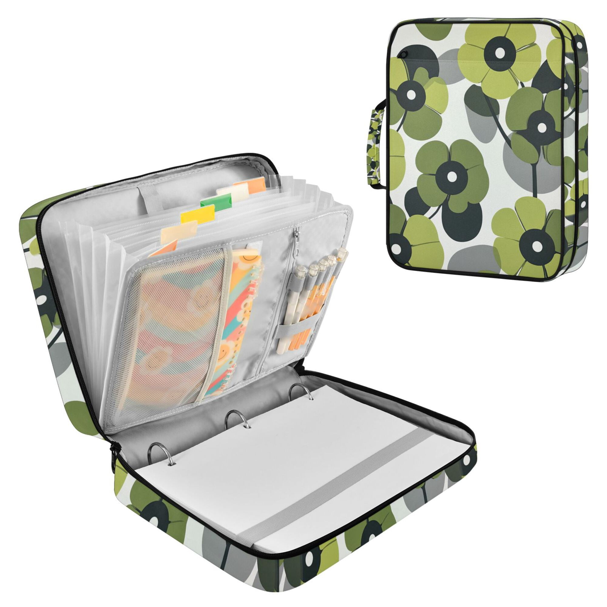 FORMRS Accordion File Folder A4 Size 7-Pocket Expanding Document Organizer Bag with 3 Ring Binder, Gray Floral