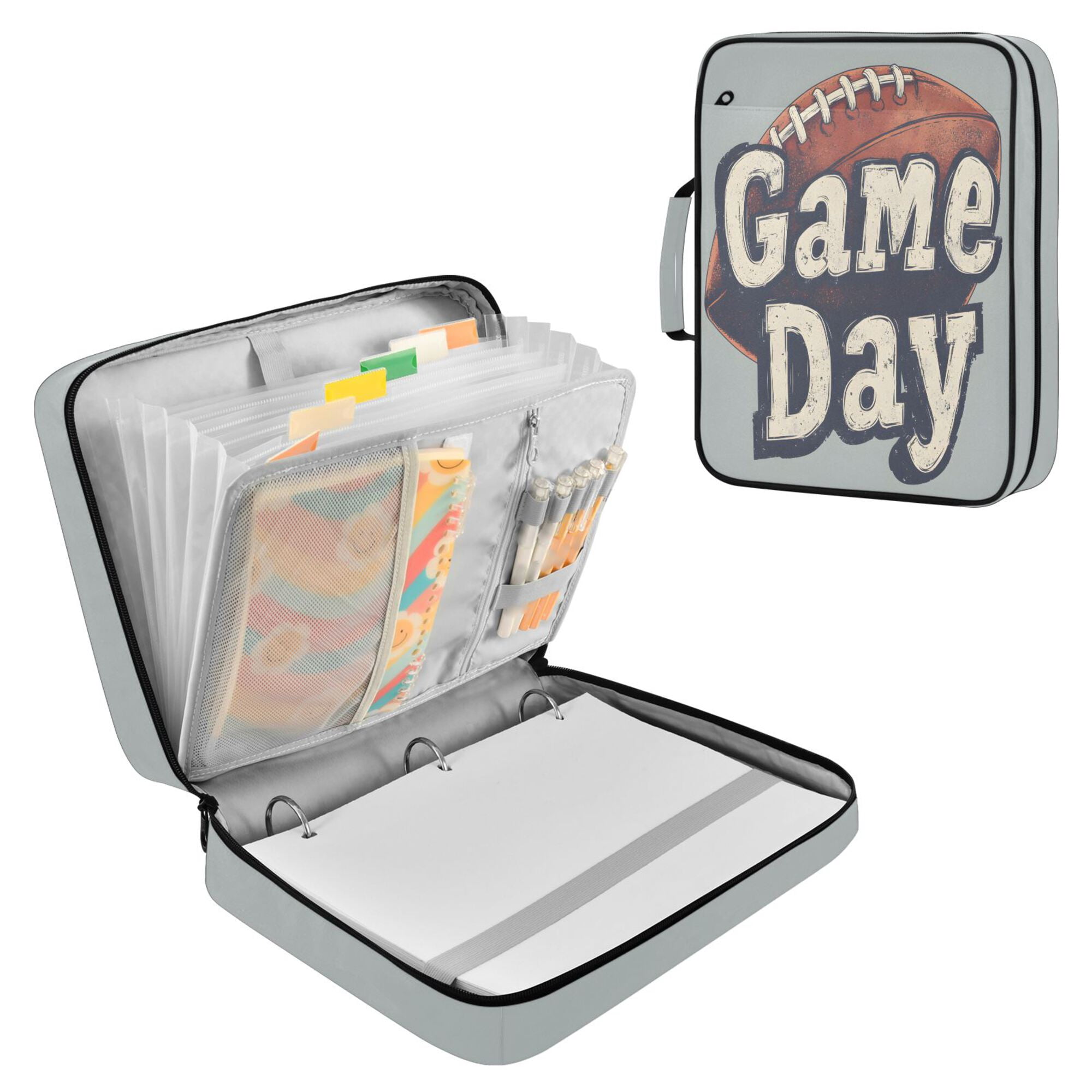 FORMRS Accordion File Folder A4 Size 7-Pocket Expanding Document Organizer Bag with 3 Ring Binder, Gray Game Day